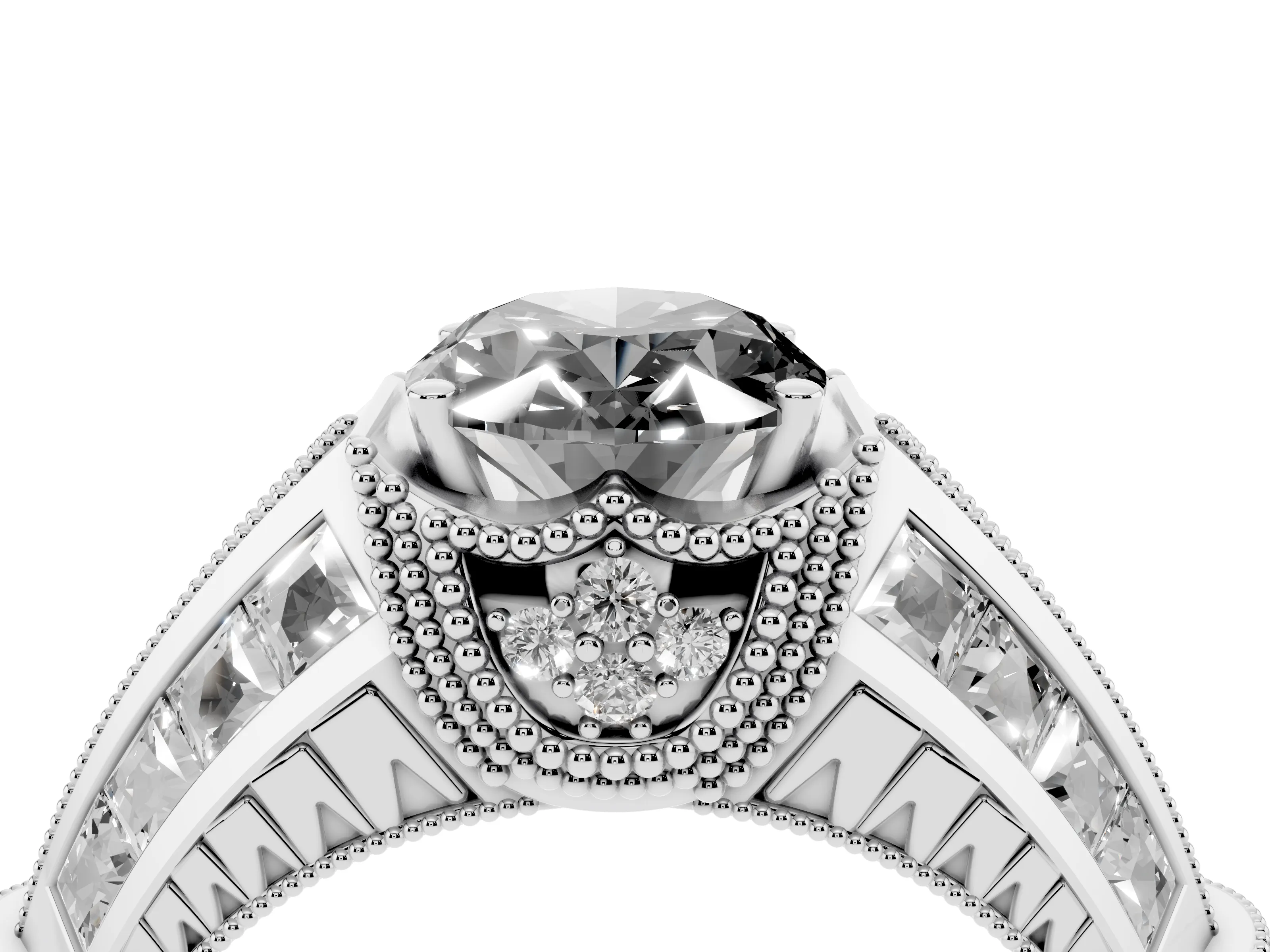 Fancy Black Oval Cut Diamond Vintage-Inspired Milgrain Ring Set in Silver with Accent Split Shank