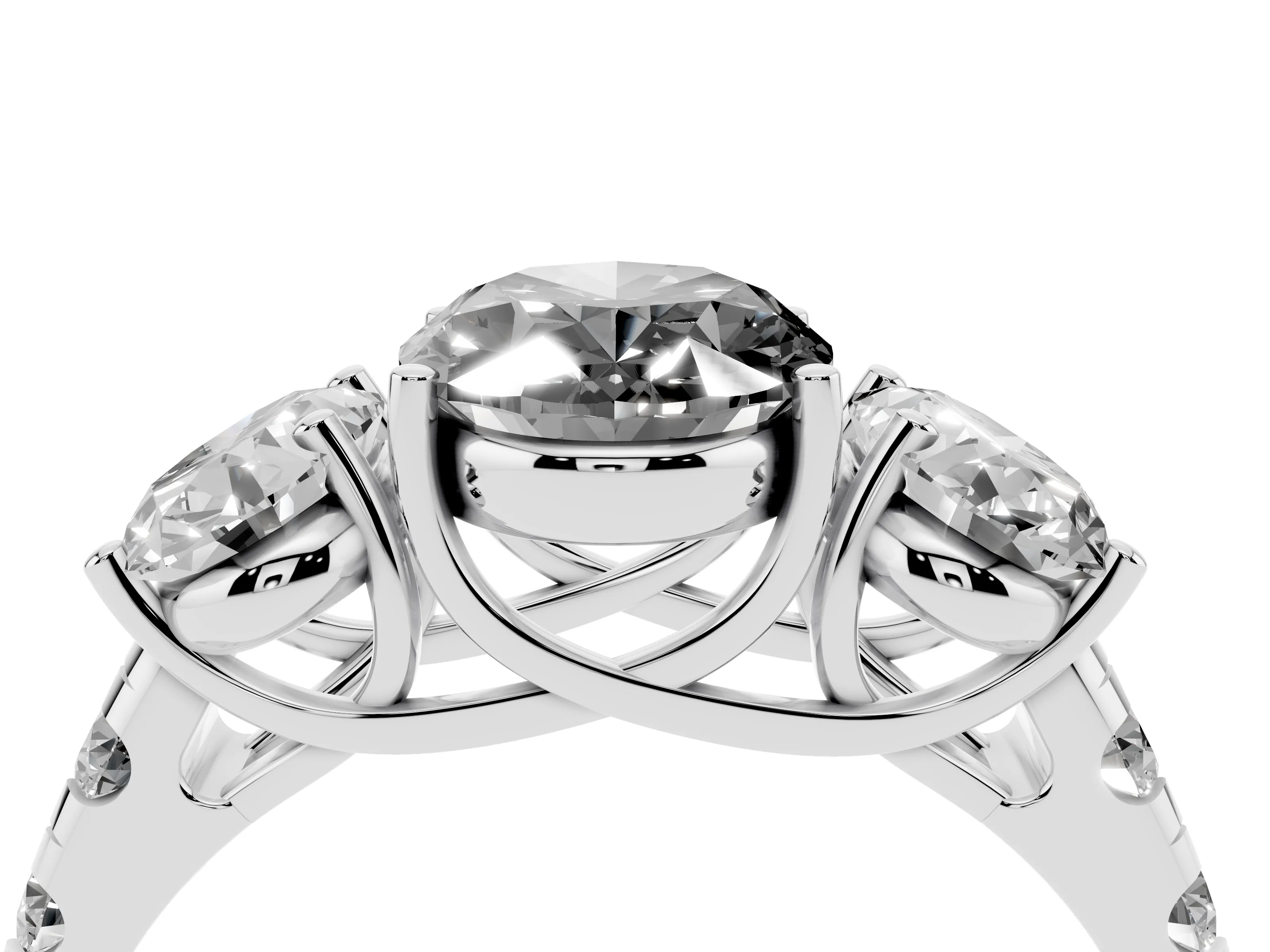 Fancy Black Oval Cut Diamond Three-Stone Ring Set in Platinum with Pavé Band