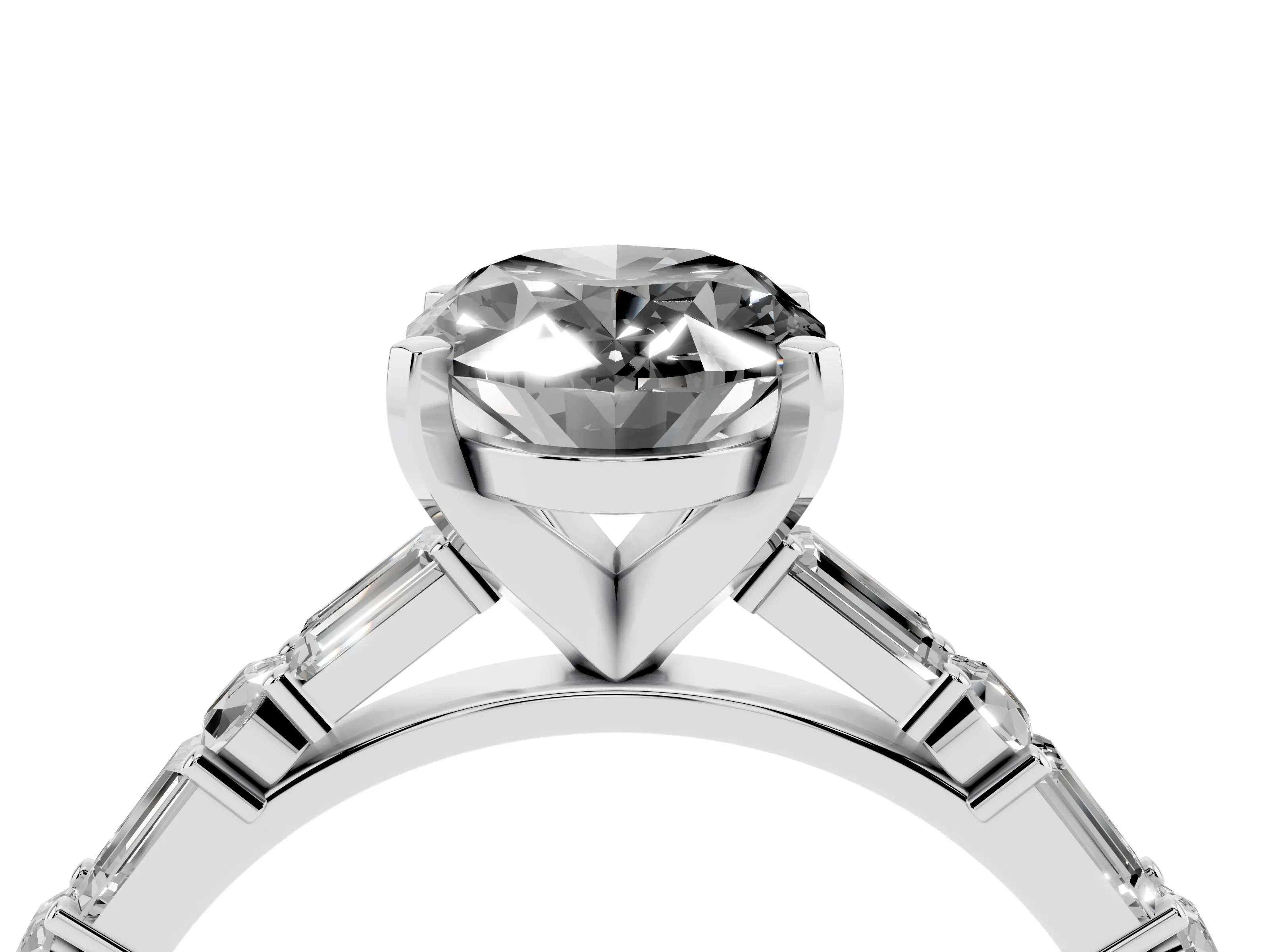 Fancy Black Oval Cut Diamond Solitaire Set in Silver with Side Baguettes and Channel Set Band