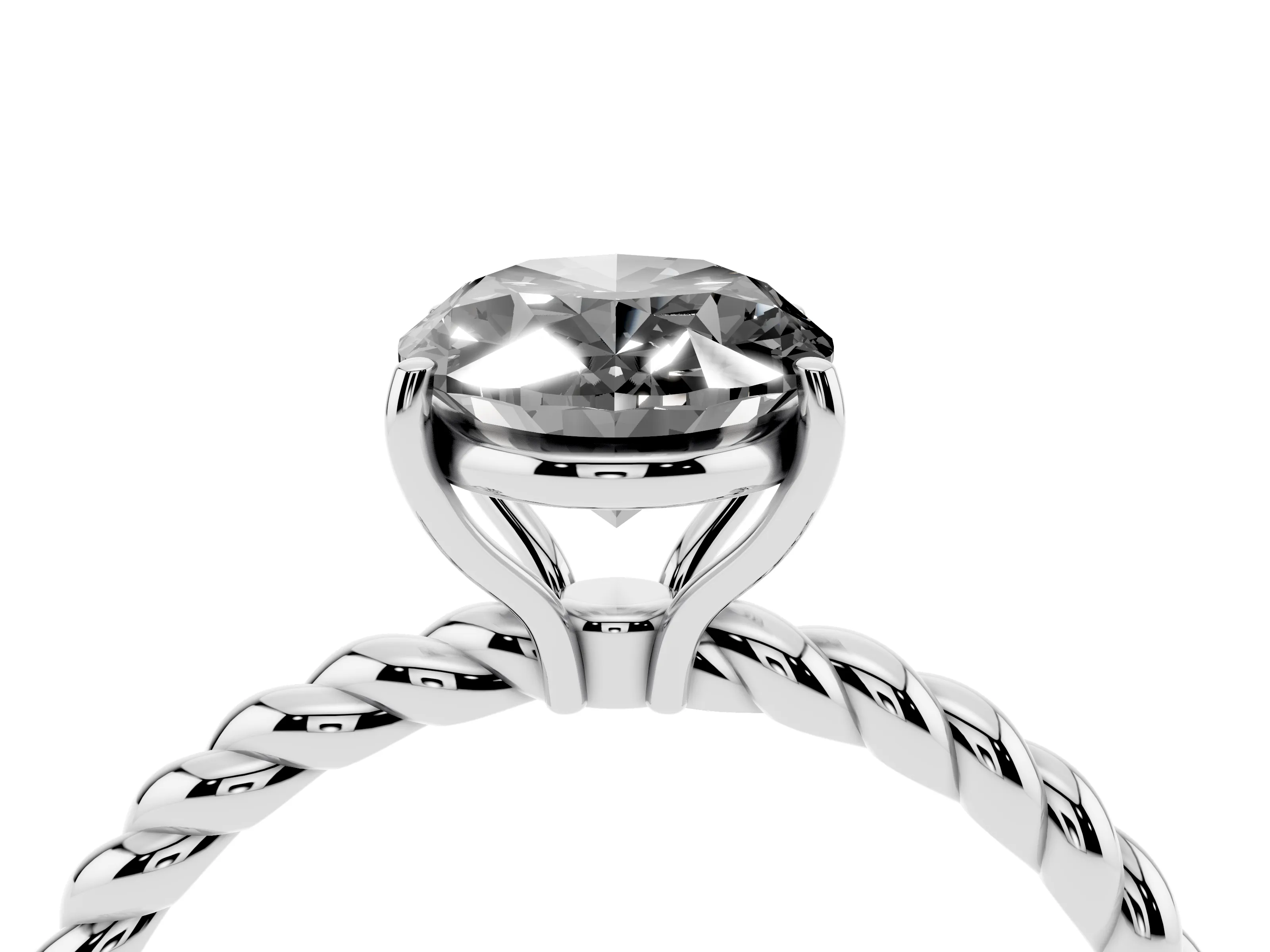 Fancy Black Oval Cut Diamond Solitaire Twisted Band Ring Set in White gold with Prong Solitaire Setting