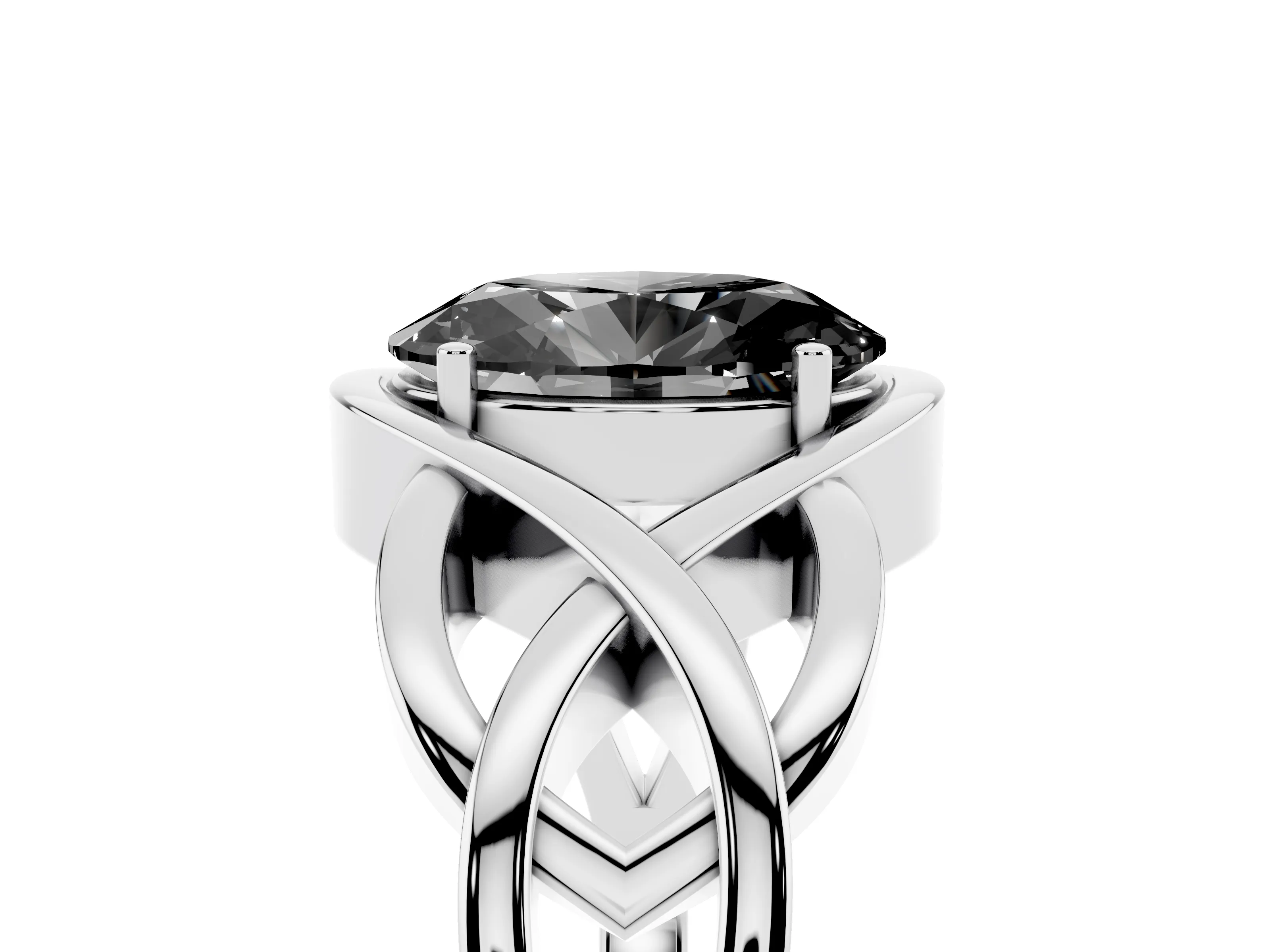 Fancy Black Oval Cut Diamond Solitaire Ring Set in Platinum with Intertwined Band