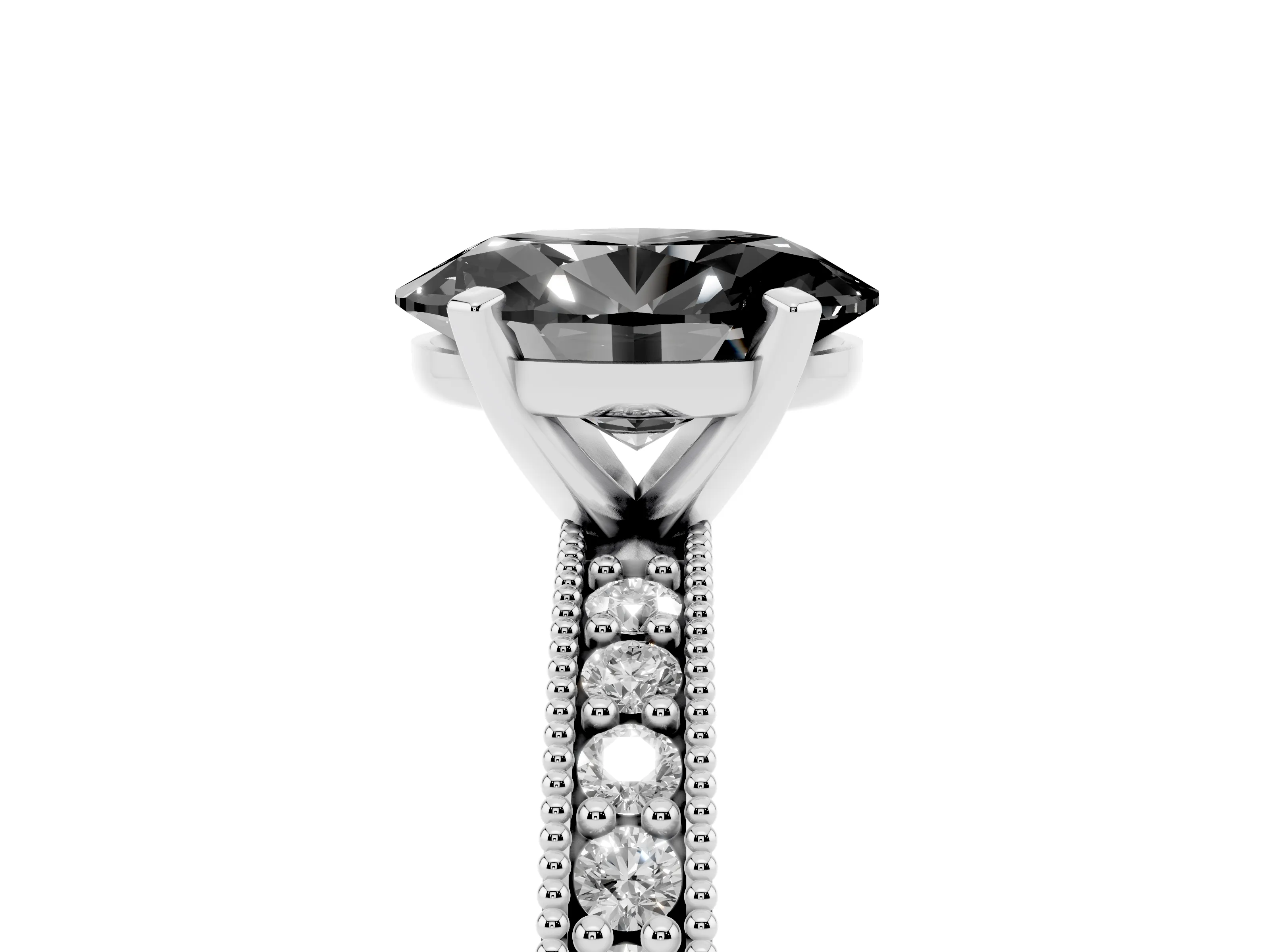 Fancy Black Oval Cut Diamond Milgrain Pavé Engagement Ring Set in Silver with Prong Setting