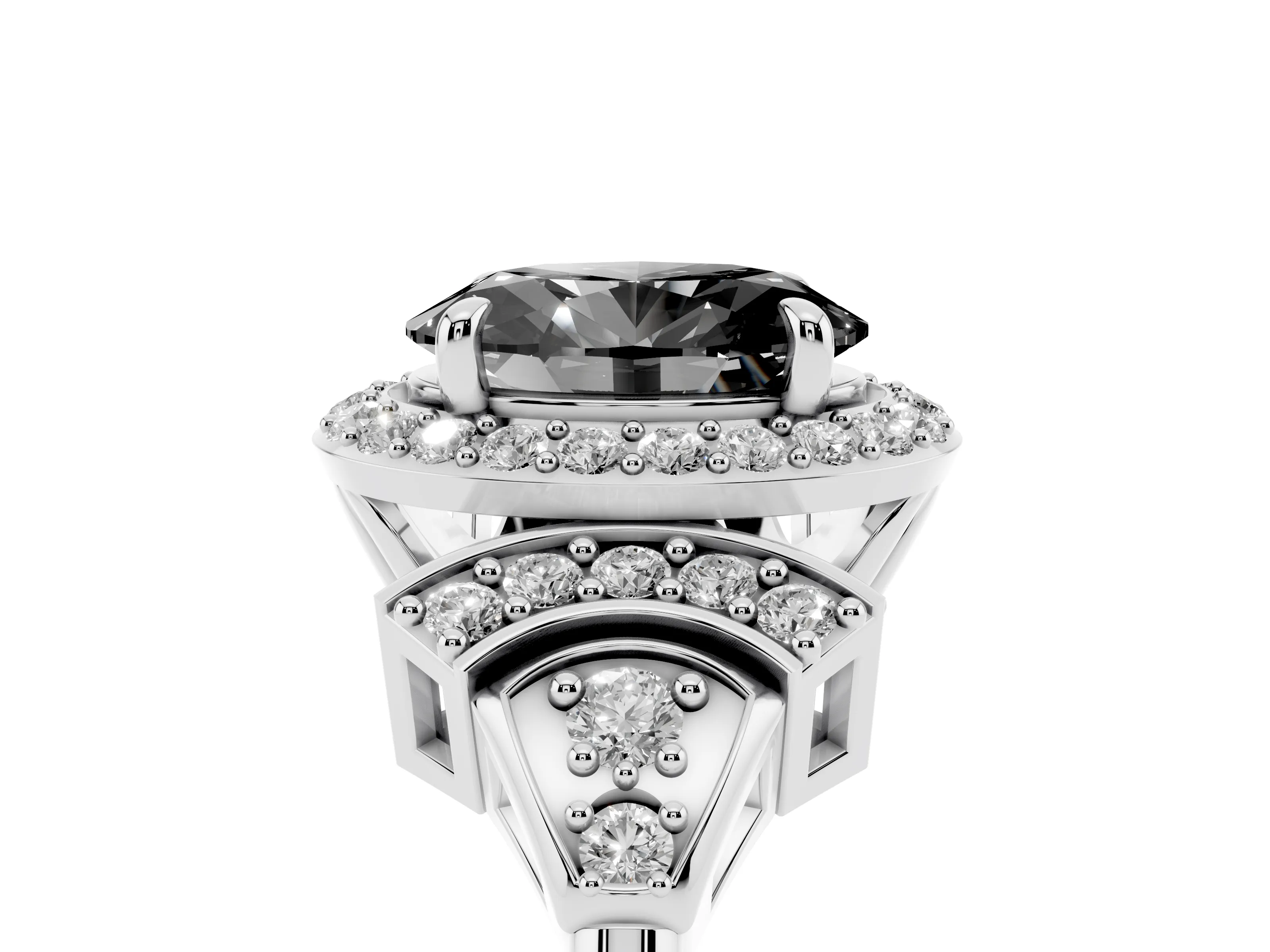 Fancy Black Oval Cut Diamond Halo Engagement Ring Set in Platinum with Accent Stone Split Shank