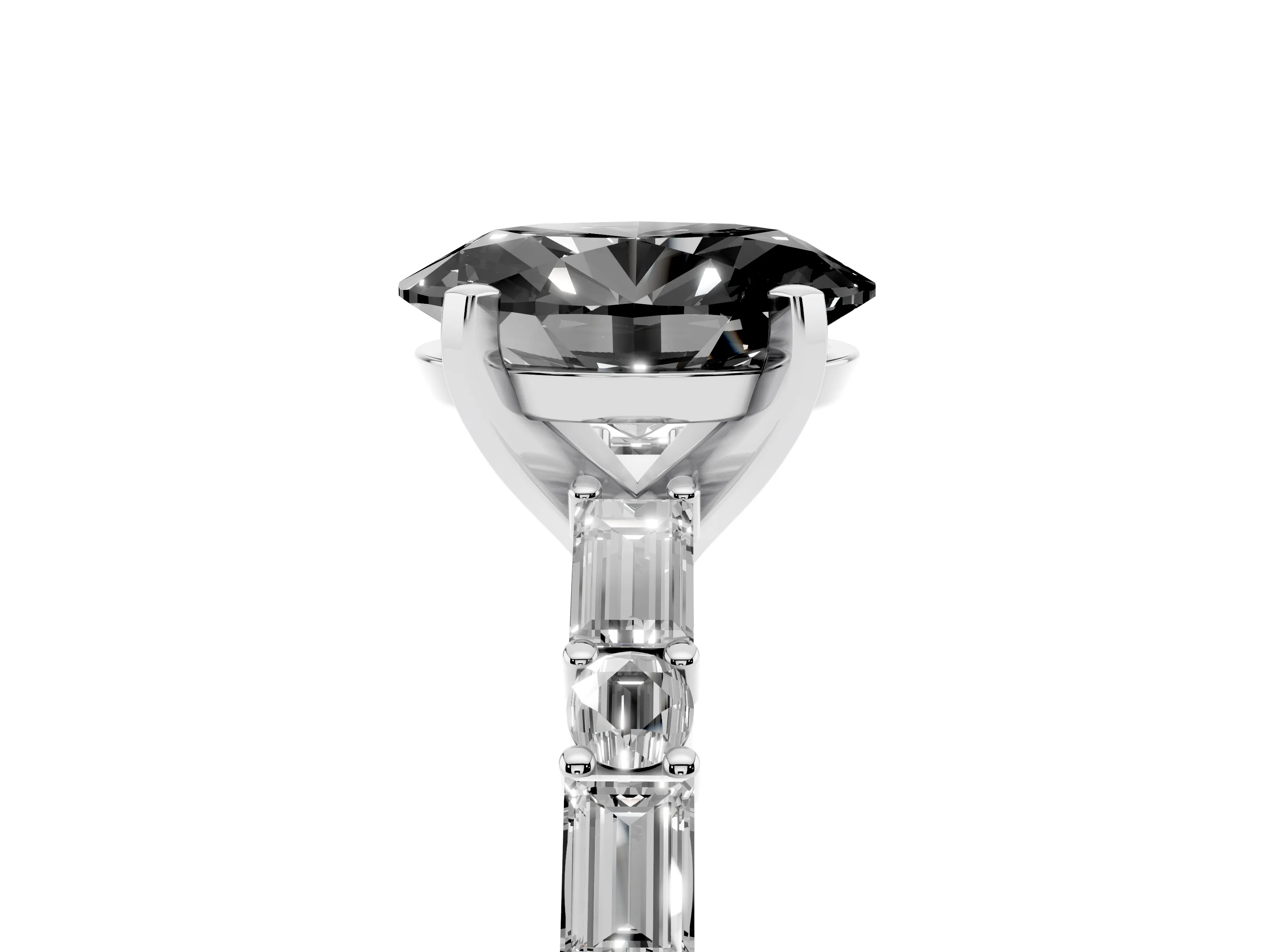 Fancy Black Oval Cut Diamond Solitaire Set in Silver with Side Baguettes and Channel Set Band