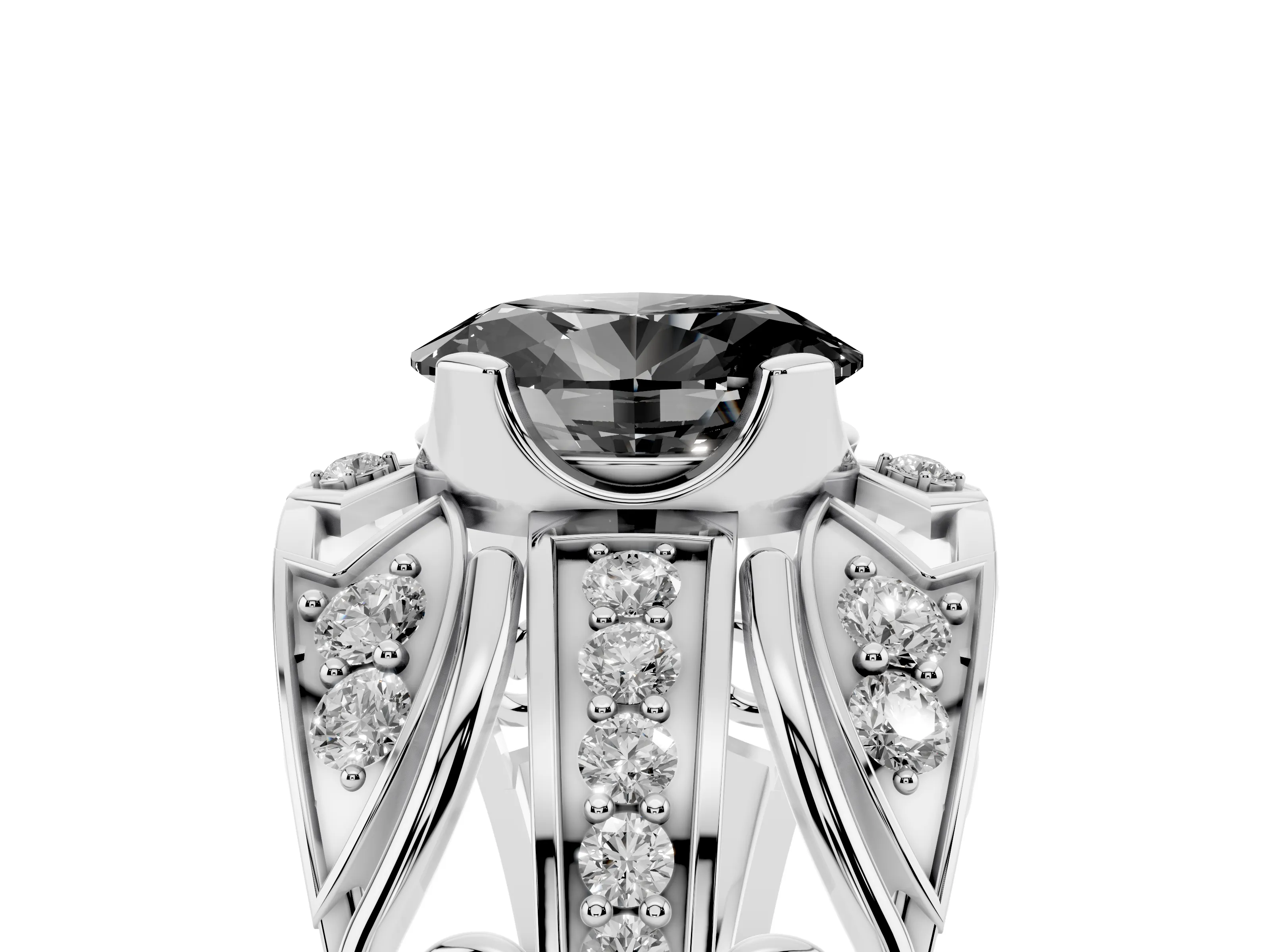 Fancy Black Oval Cut Diamond Art Deco Ring Set in Silver with Pavé Split Shank