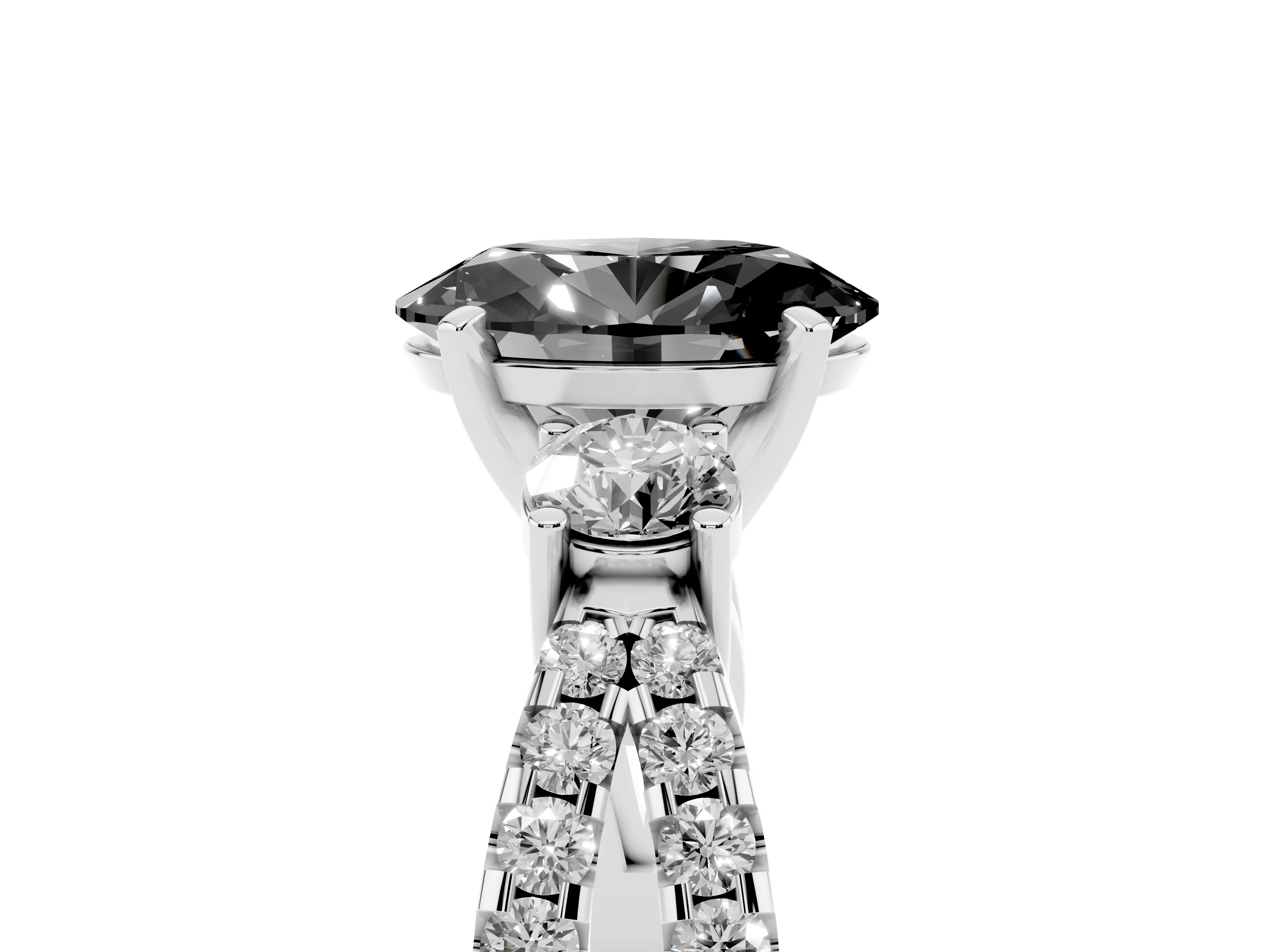 Fancy Black Oval Cut Diamond Three-Stone Ring Set in Silver with Pavé Split Shank and Prong Setting