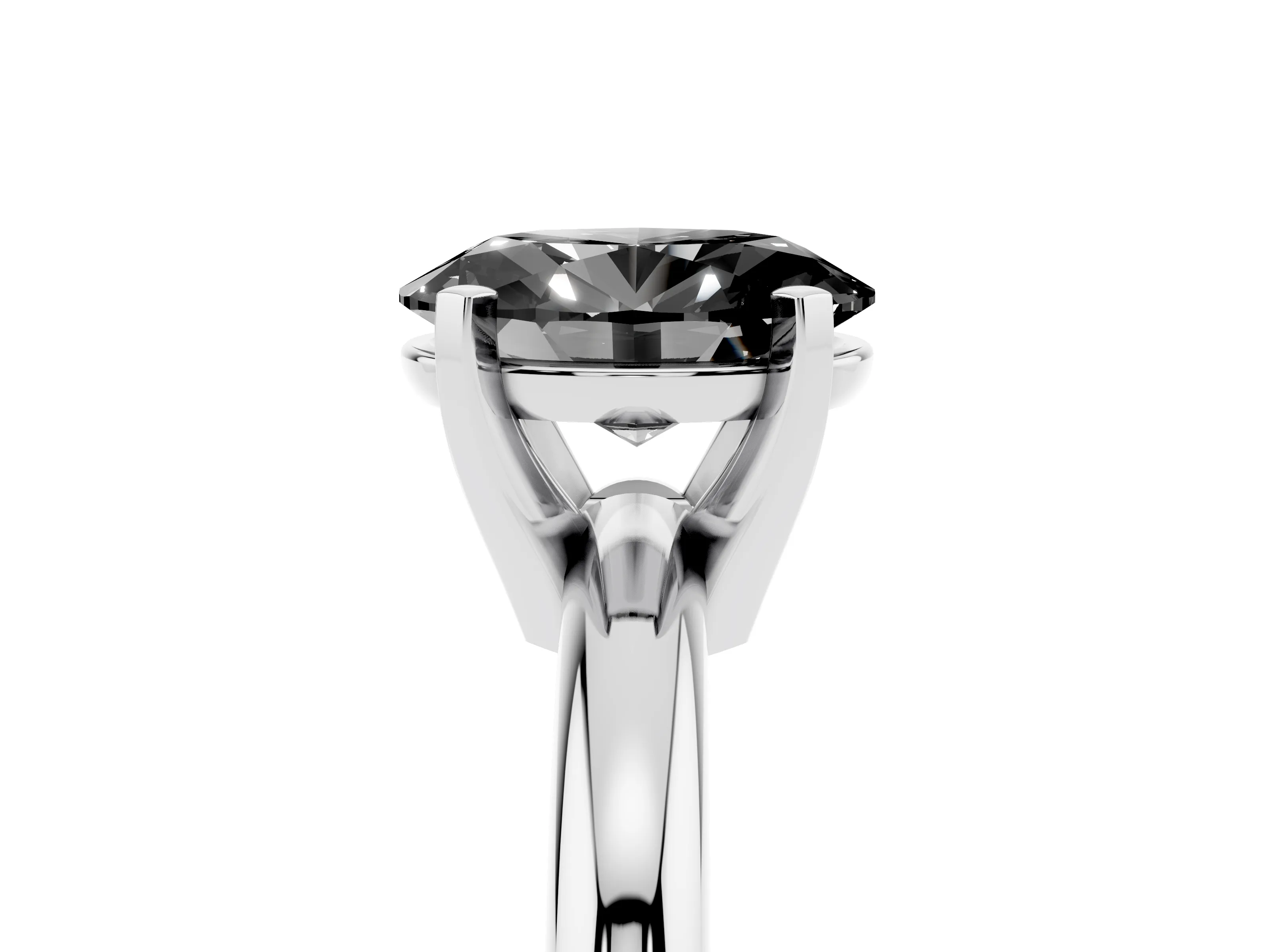 Fancy Black Oval Cut Diamond Solitaire Engagement Ring Set in White gold with Round Band and Prong Setting