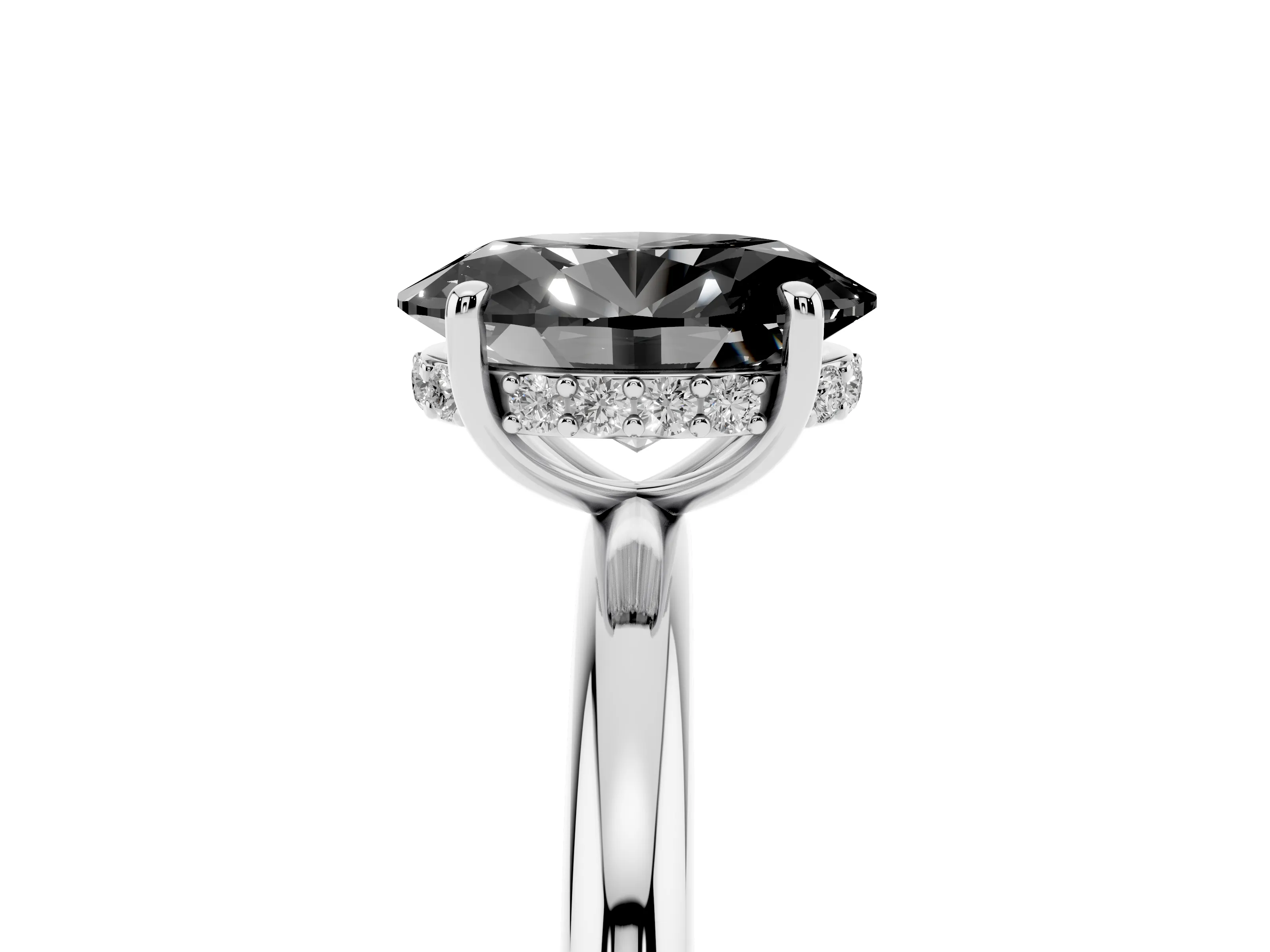 Fancy Black Oval Cut Diamond Solitaire Ring Set in Silver with Thin Band and Prong Setting