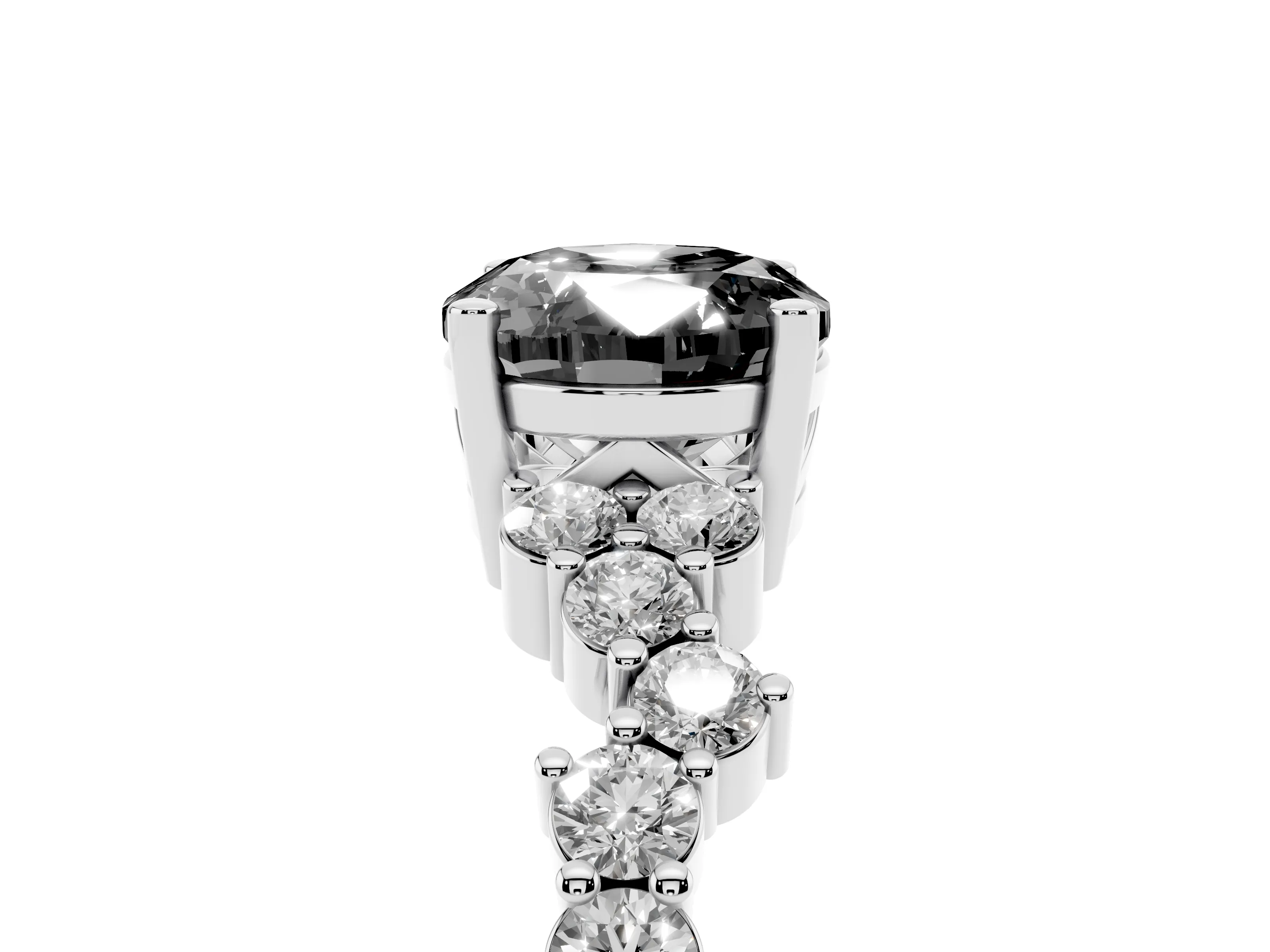 Fancy Black Oval Cut Diamond Ring Set in Silver with Scattered Round Accents