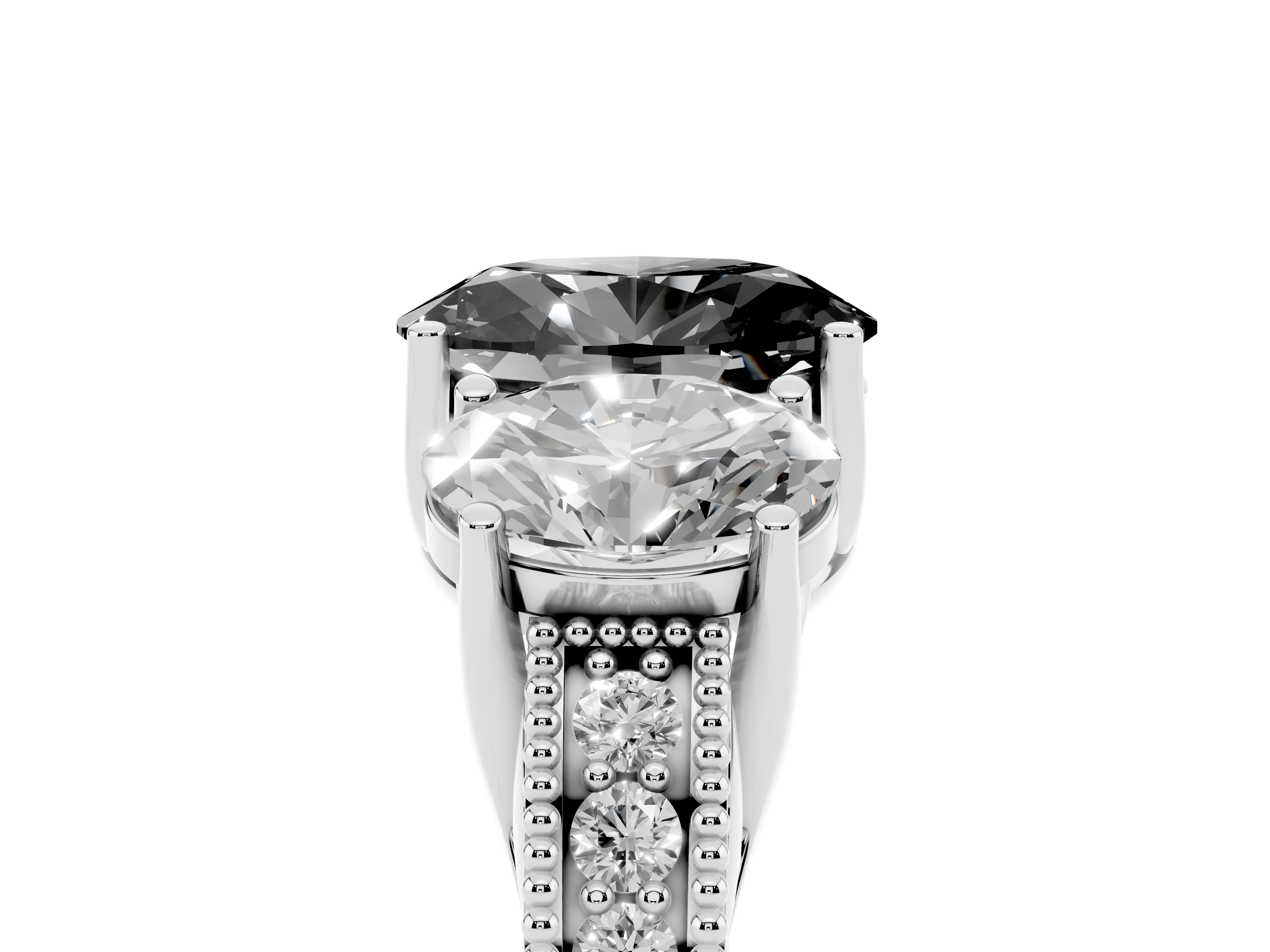Fancy Black Oval Cut Diamond Three-Stone Engagement Ring Set in Platinum with Milgrain Pavé Band