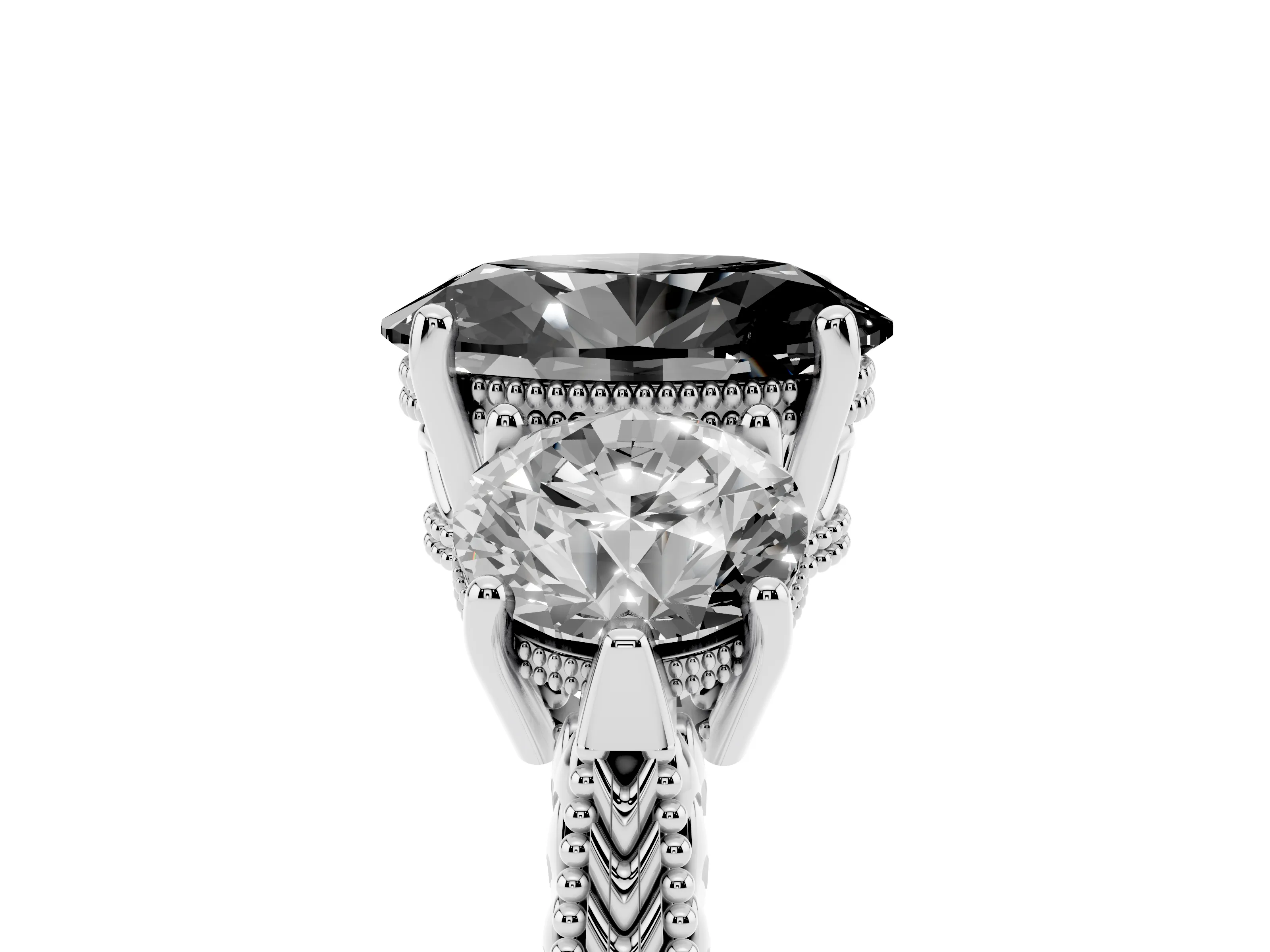 Fancy Black Oval Cut Diamond Three-Stone Ring Set in Silver with Milgrain Band