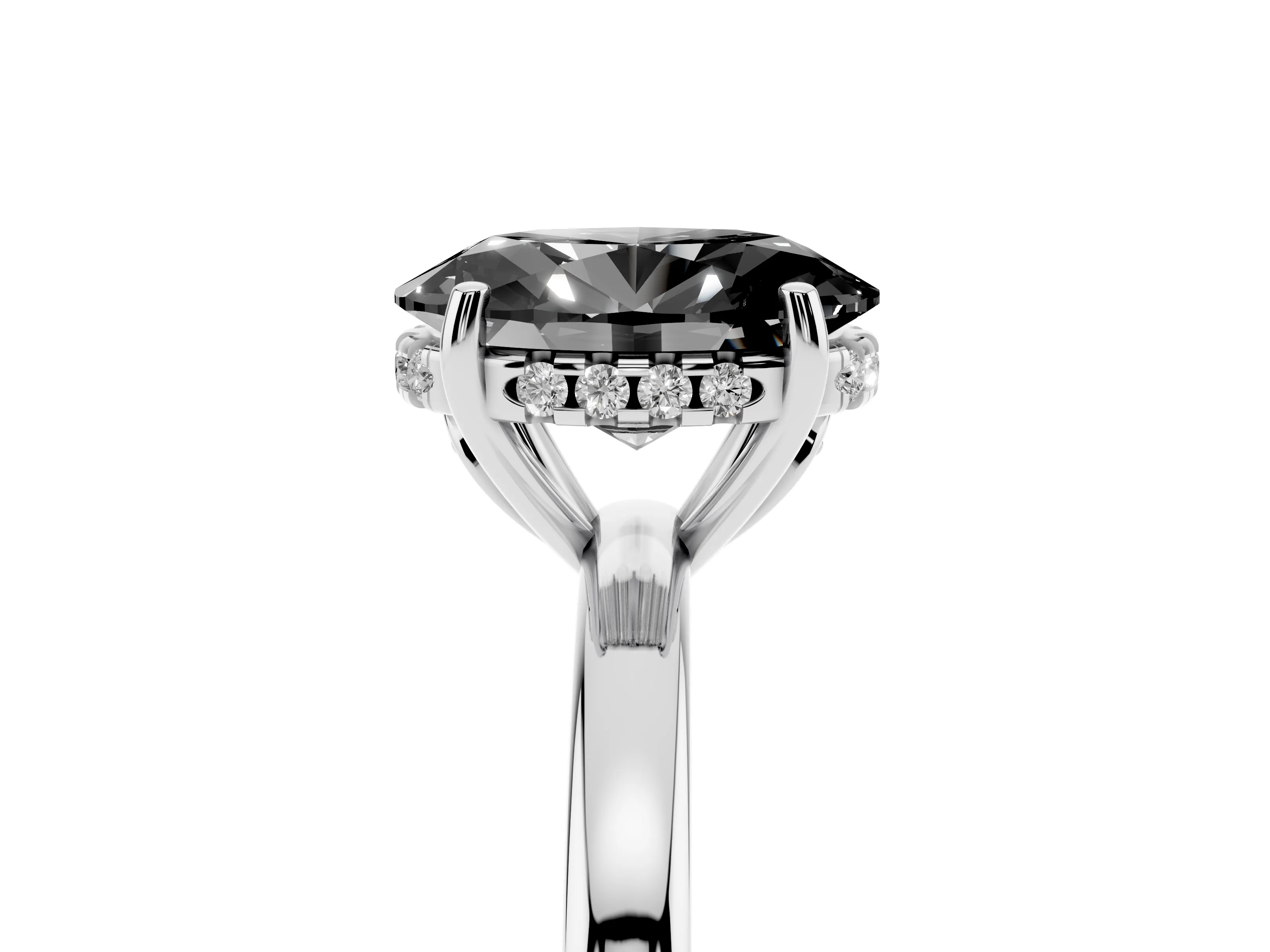 Fancy Black Oval Cut Diamond Solitaire Ring Set in White gold with Plain Band and Prong Setting