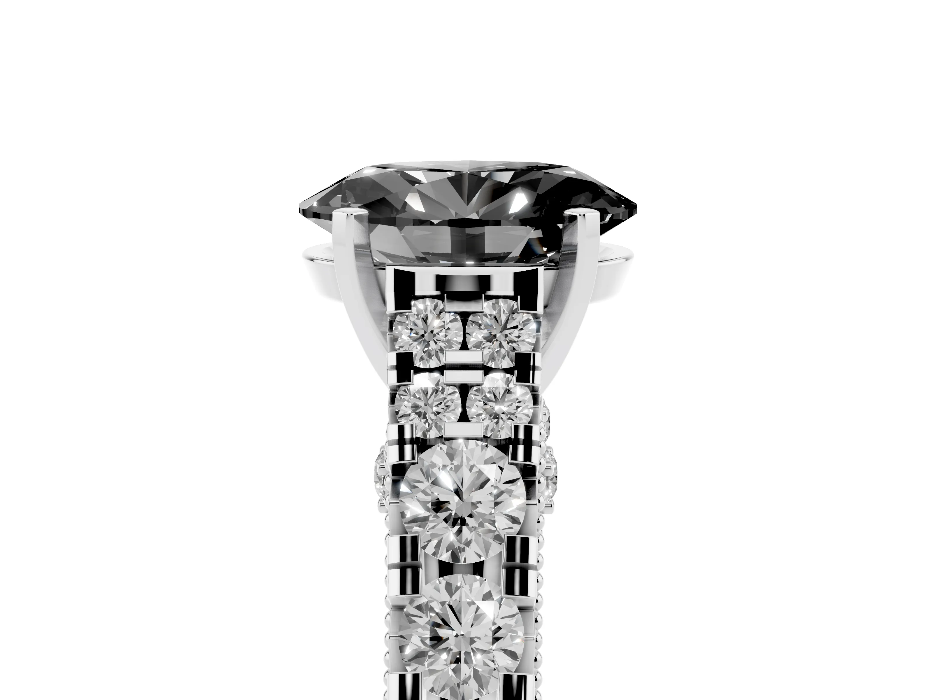 Fancy Black Oval Cut Diamond Classic Solitaire Ring Set in Platinum with Pavé Band and Prong Setting