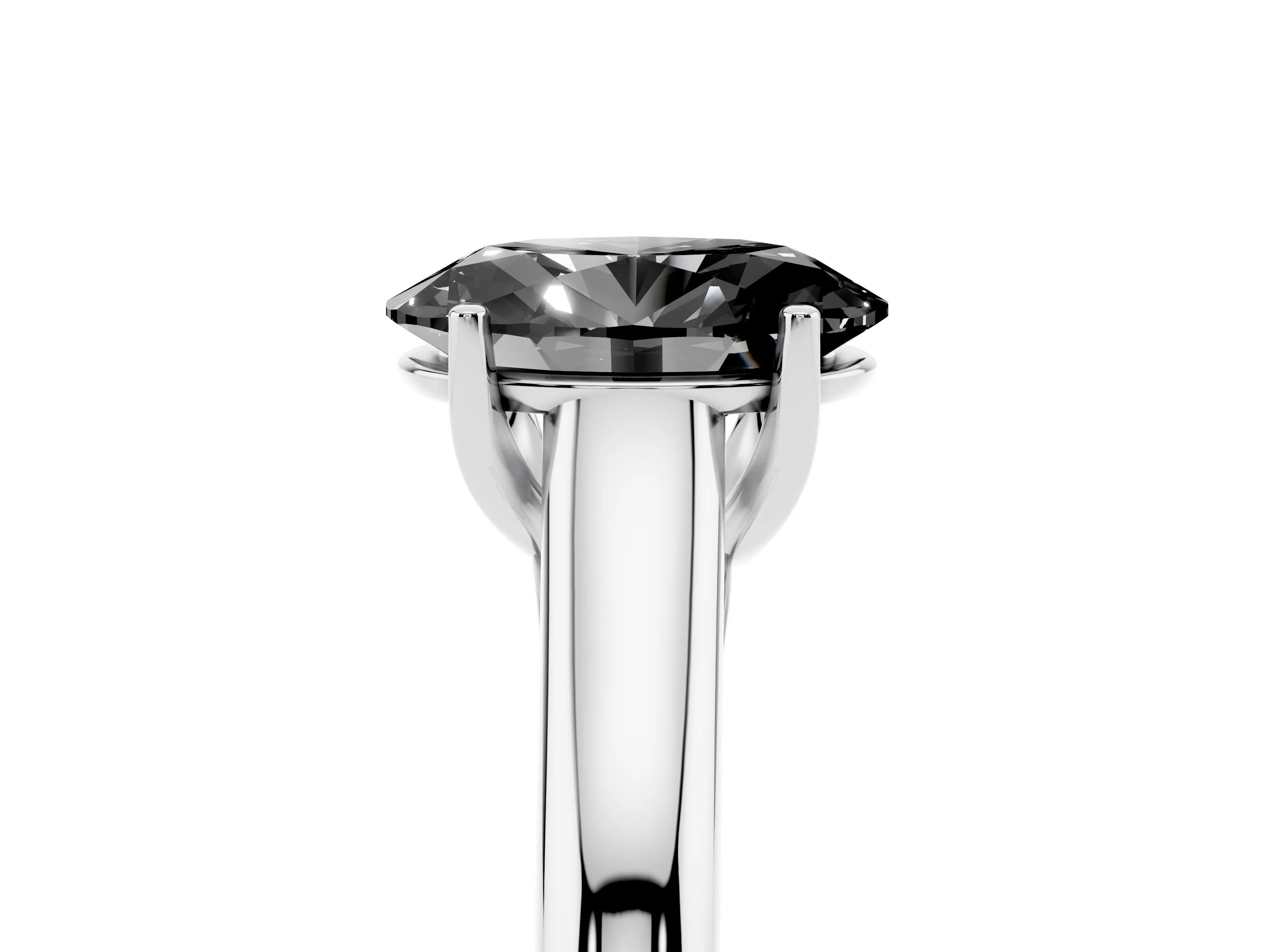 Fancy Black Oval Cut Diamond Solitaire Engagement Ring Set in White gold with Subtly Tapered Band and Prong Setting