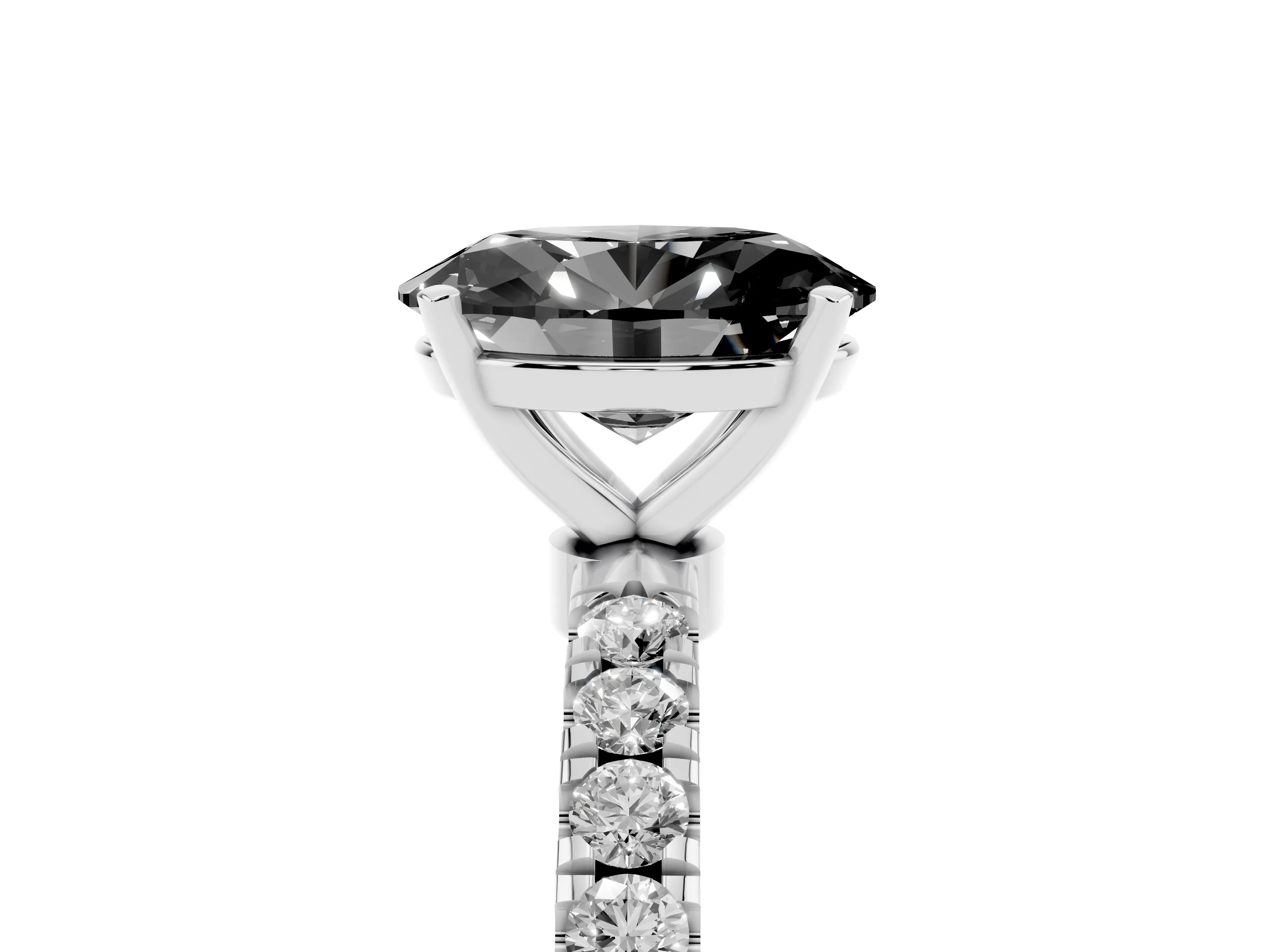Fancy Black Oval Cut Diamond Solitaire Ring Set in Silver with Pavé Accents and Prong Setting