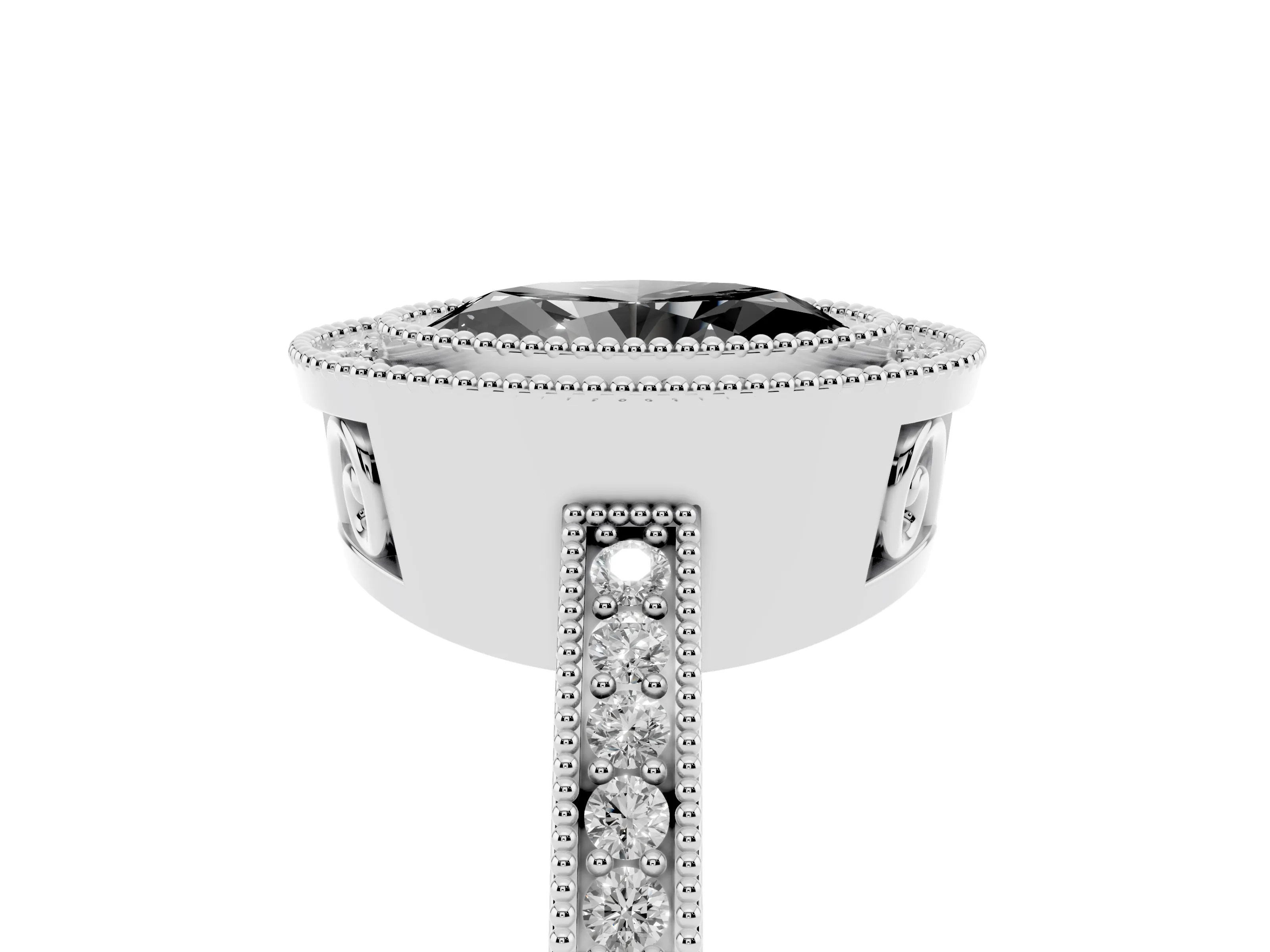 Fancy Black Oval Cut Diamond Round Halo Ring Set in White gold with Pavé Band