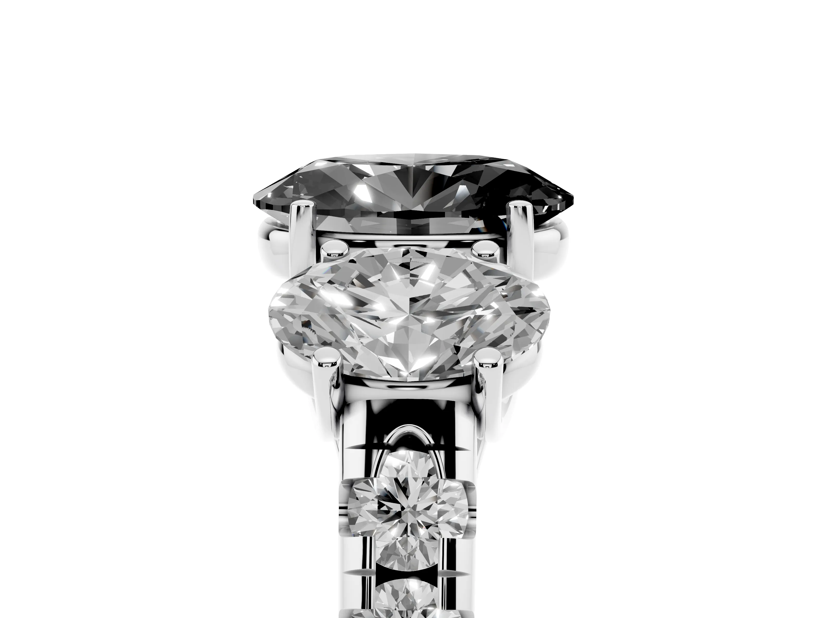 Fancy Black Oval Cut Diamond Three-Stone Ring Set in Platinum with Pavé Band