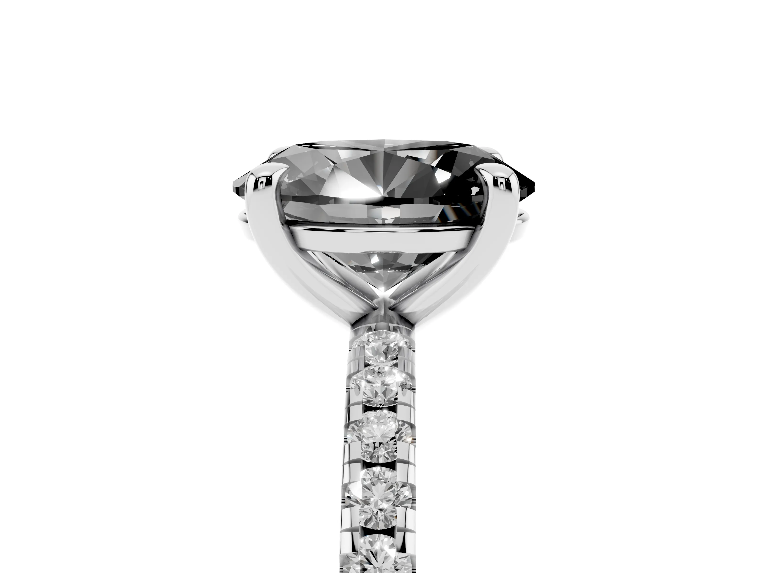 Fancy Black Oval Cut Diamond Brilliant Solitaire Ring Set in White gold with Pavé Band and Prong Setting