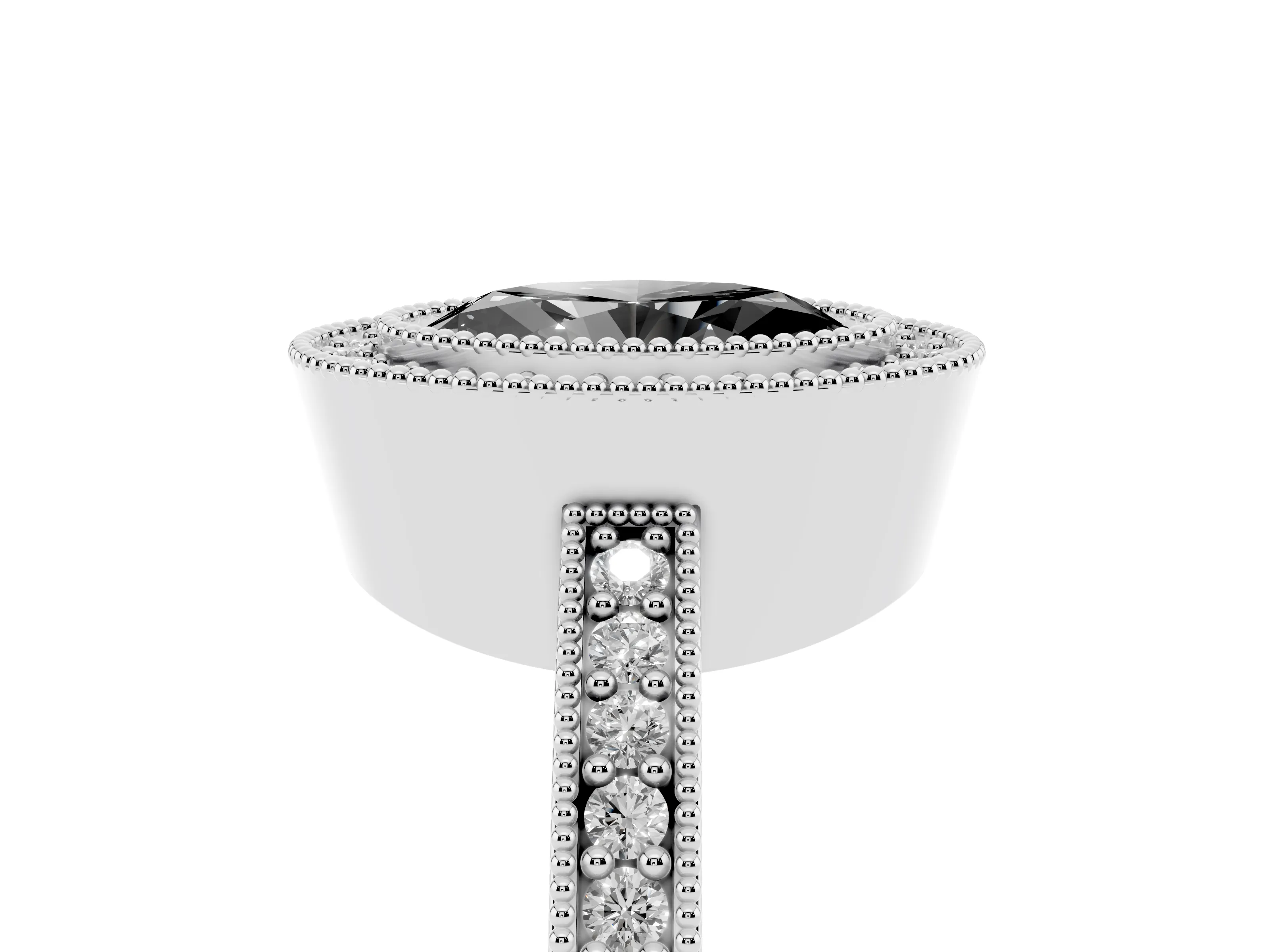 Fancy Black Oval Cut Diamond Halo Engagement Ring Set in Platinum with Pavé Band and Round Halo Stones
