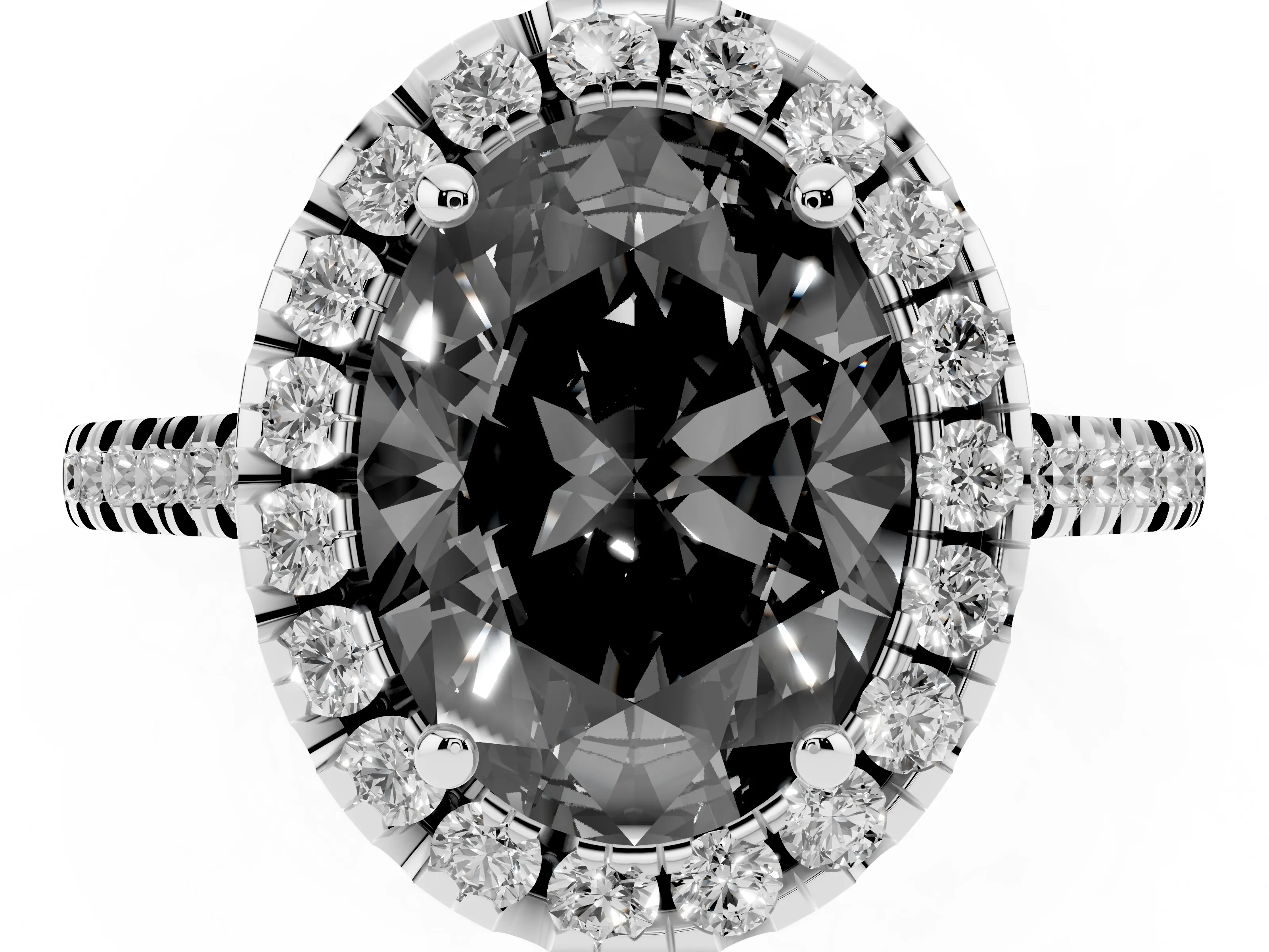 Fancy Black Oval Cut Diamond Cushion Halo Ring Set in Silver with Pavé Band