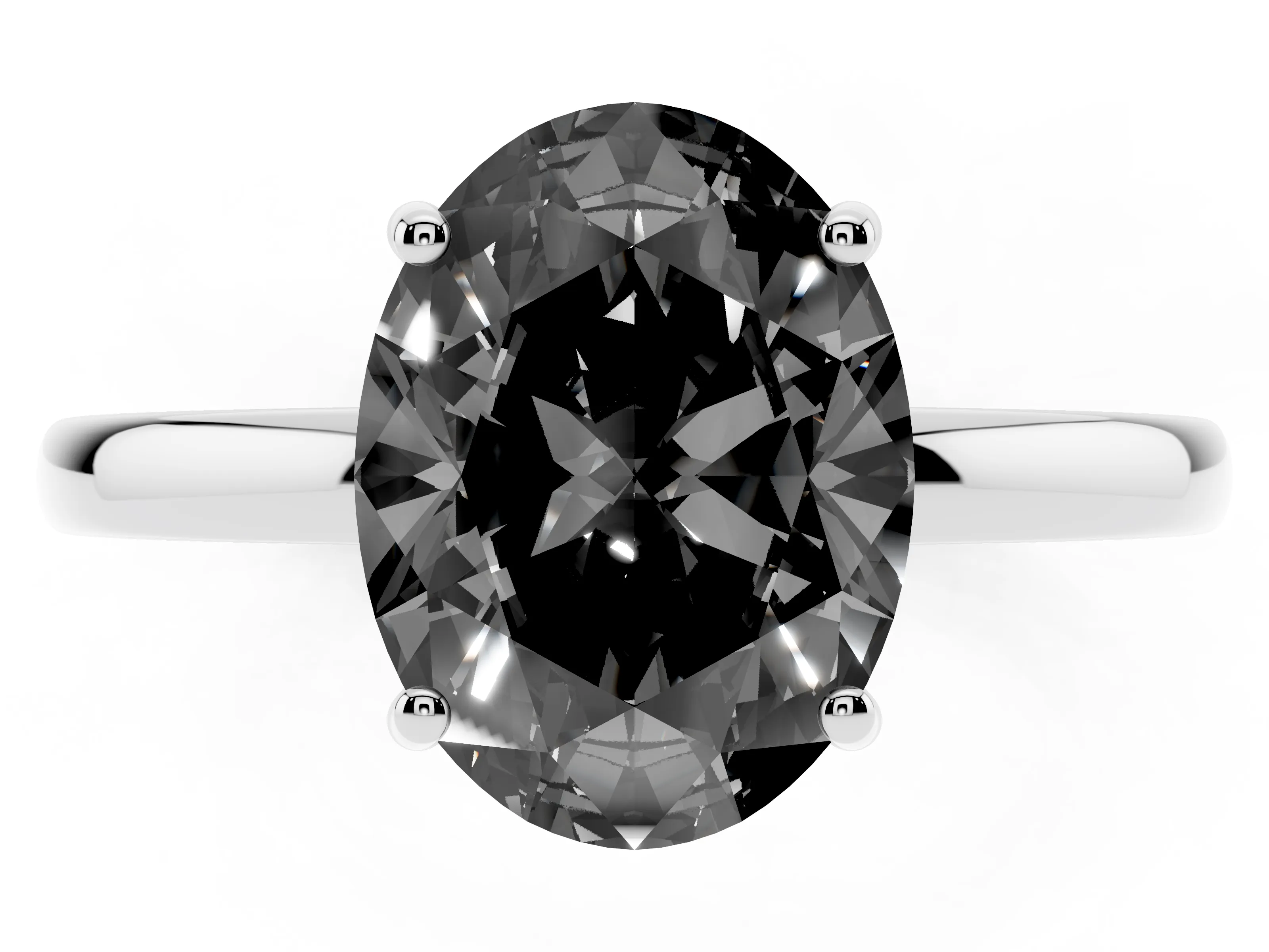 Fancy Black Oval Cut Diamond Solitaire Ring Set in White gold with Plain Band and Prong Setting