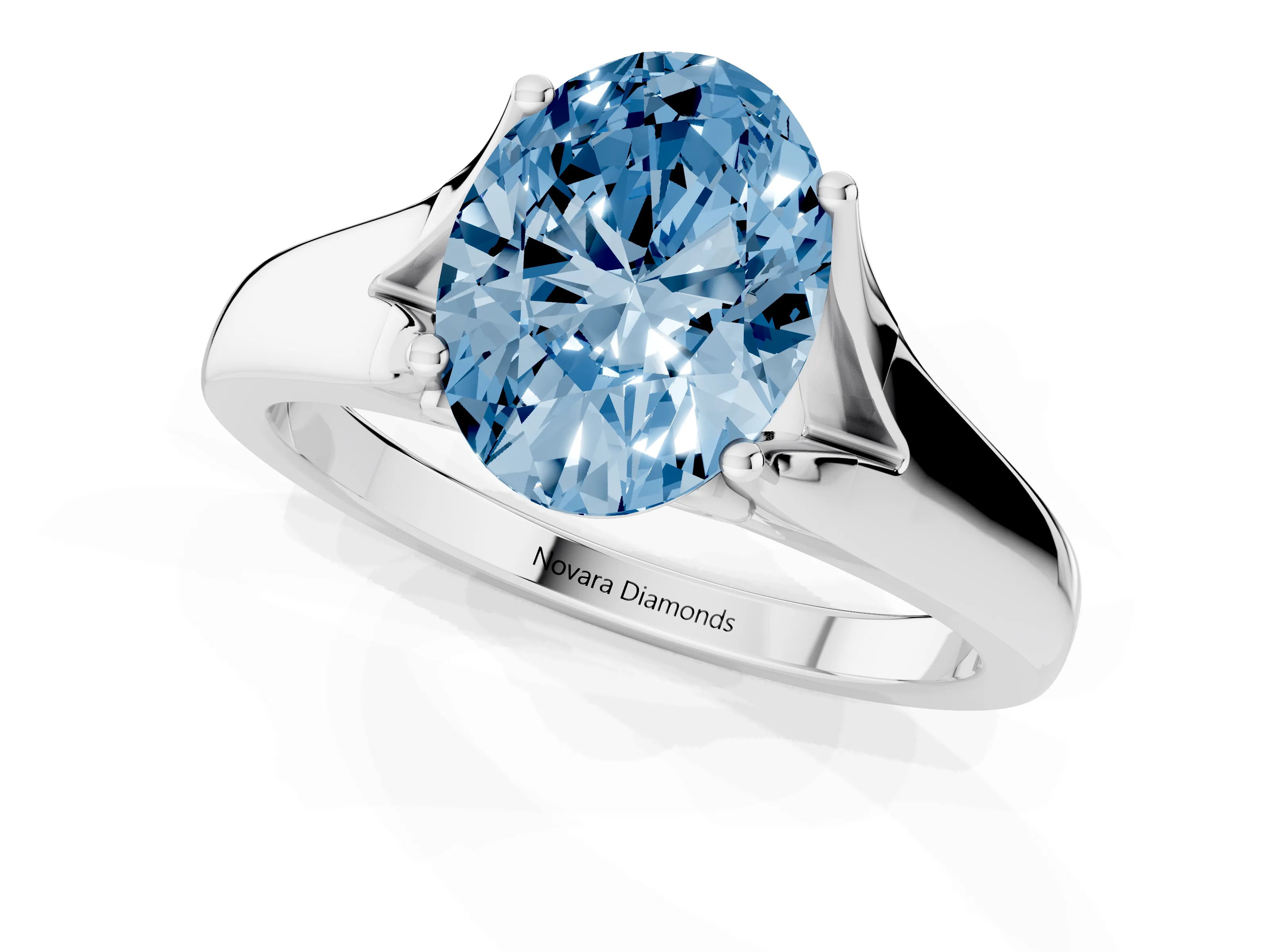 Fancy Blue Oval Cut Diamond Solitaire Ring Set in Platinum with Arched Cathedral Band and Prong Setting