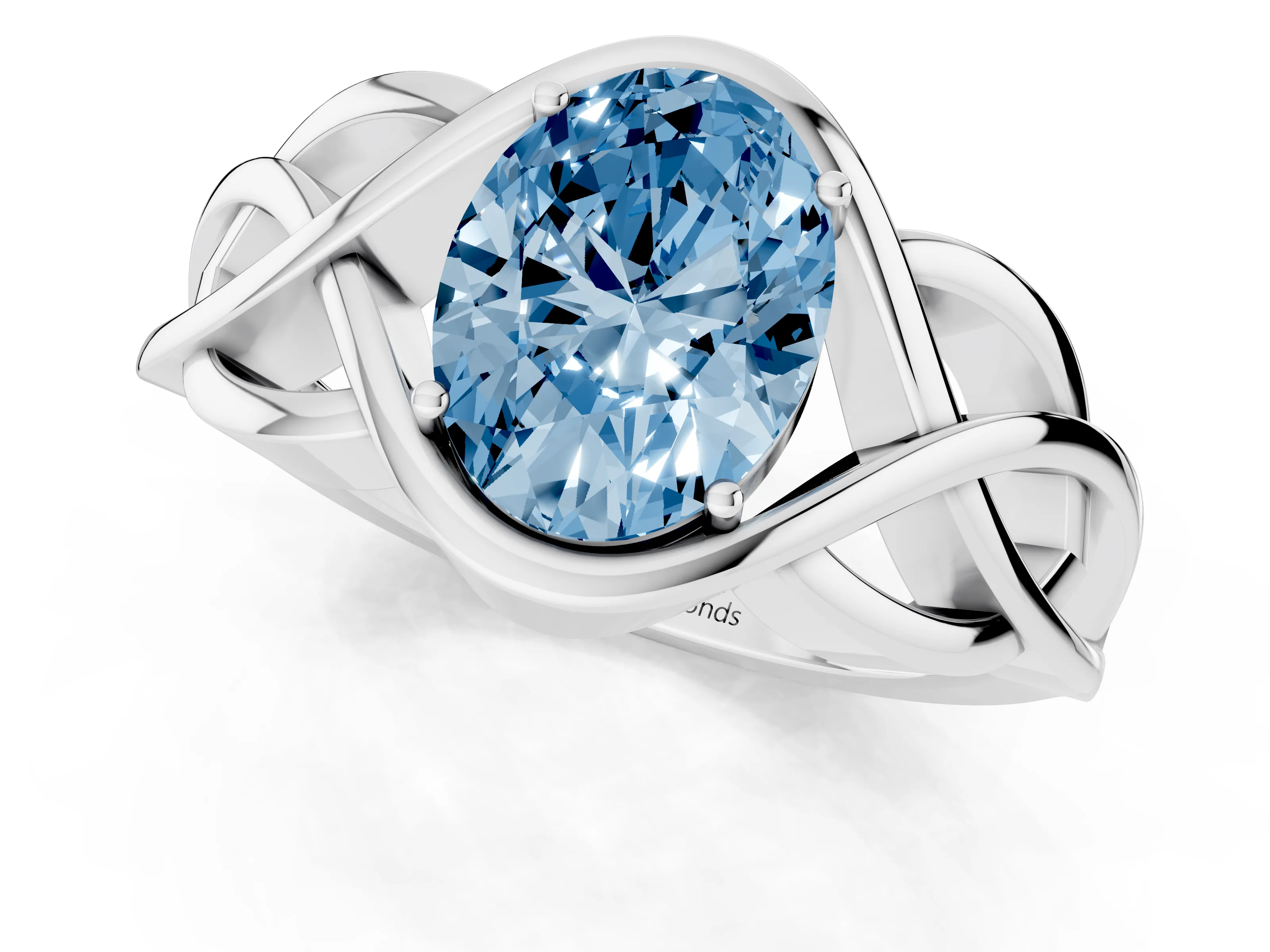 Fancy Blue Oval Cut Diamond Solitaire Ring Set in Platinum with Intertwined Band