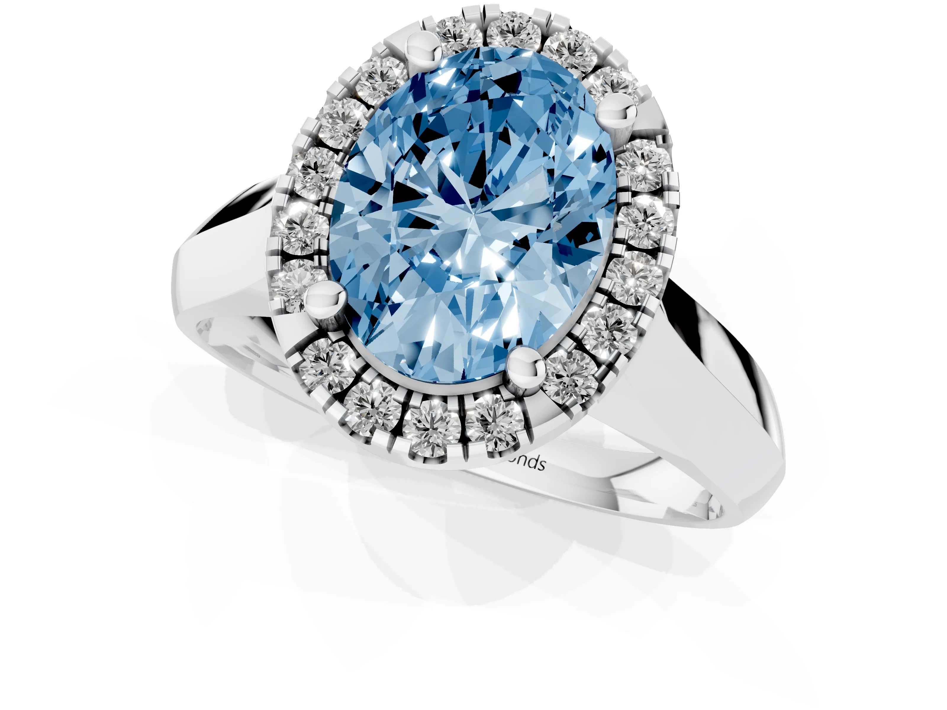 Fancy Blue Oval Cut Diamond Halo Solitaire Engagement Ring Set in Platinum with Square Band and Prong Setting