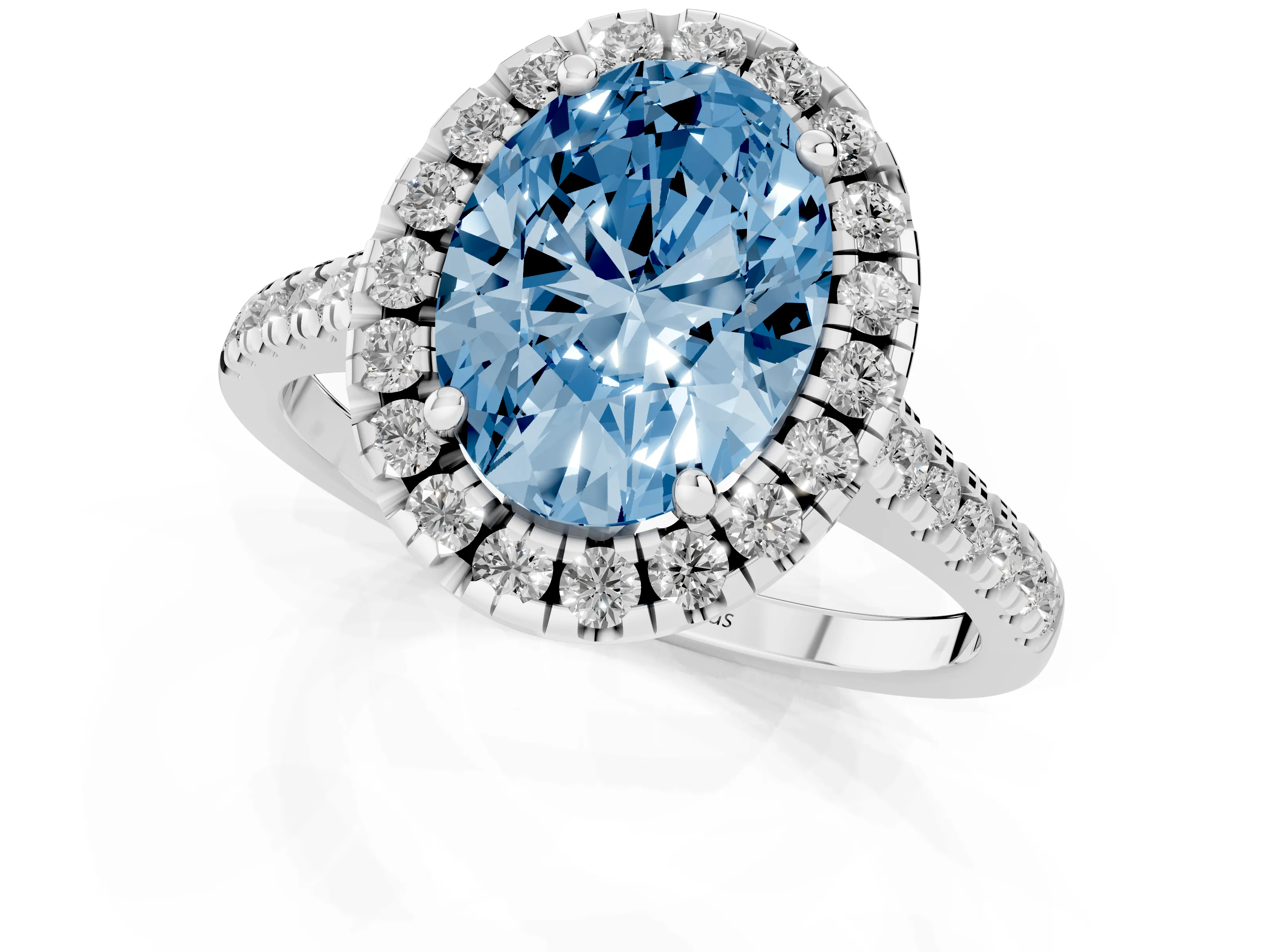 Fancy Blue Oval Cut Diamond Cushion Halo Ring Set in Silver with Pavé Band
