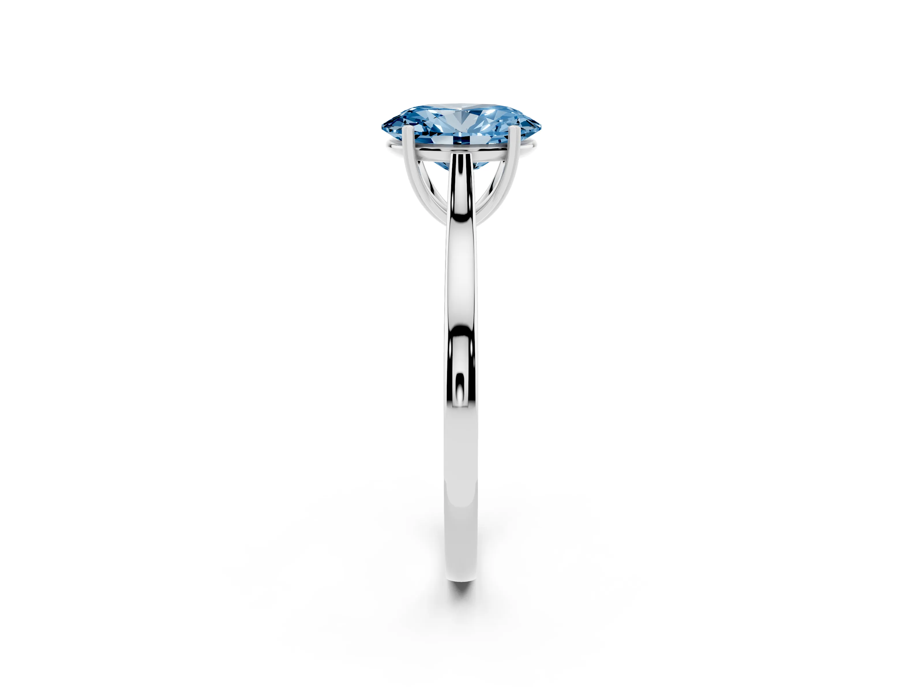 Fancy Blue Oval Cut Diamond Solitaire Heart Prong Engagement Ring Set in White gold with Tapered Band