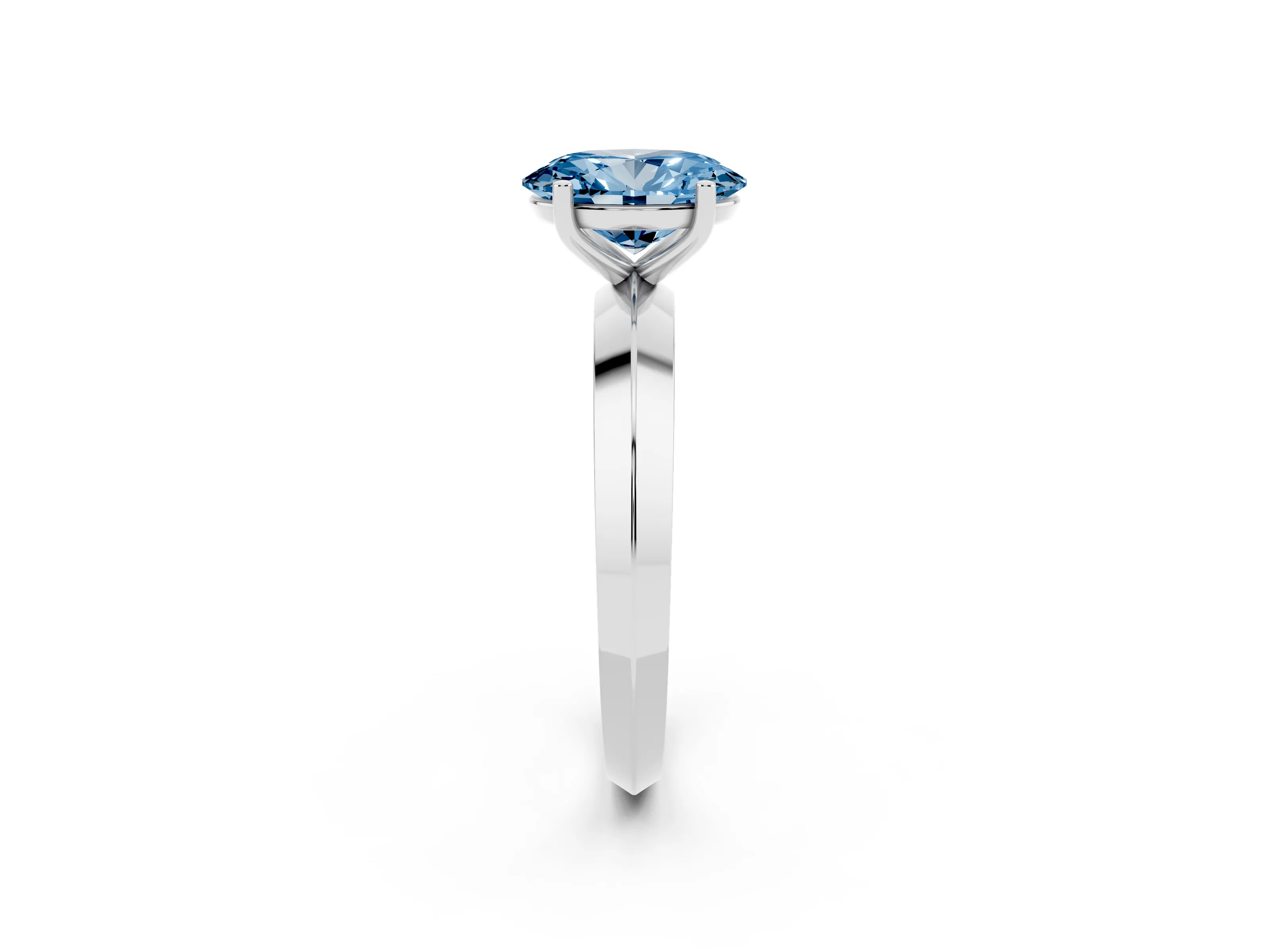 Fancy Blue Oval Cut Diamond Solitaire Engagement Ring Set in Platinum with Flat Band and Prong Setting