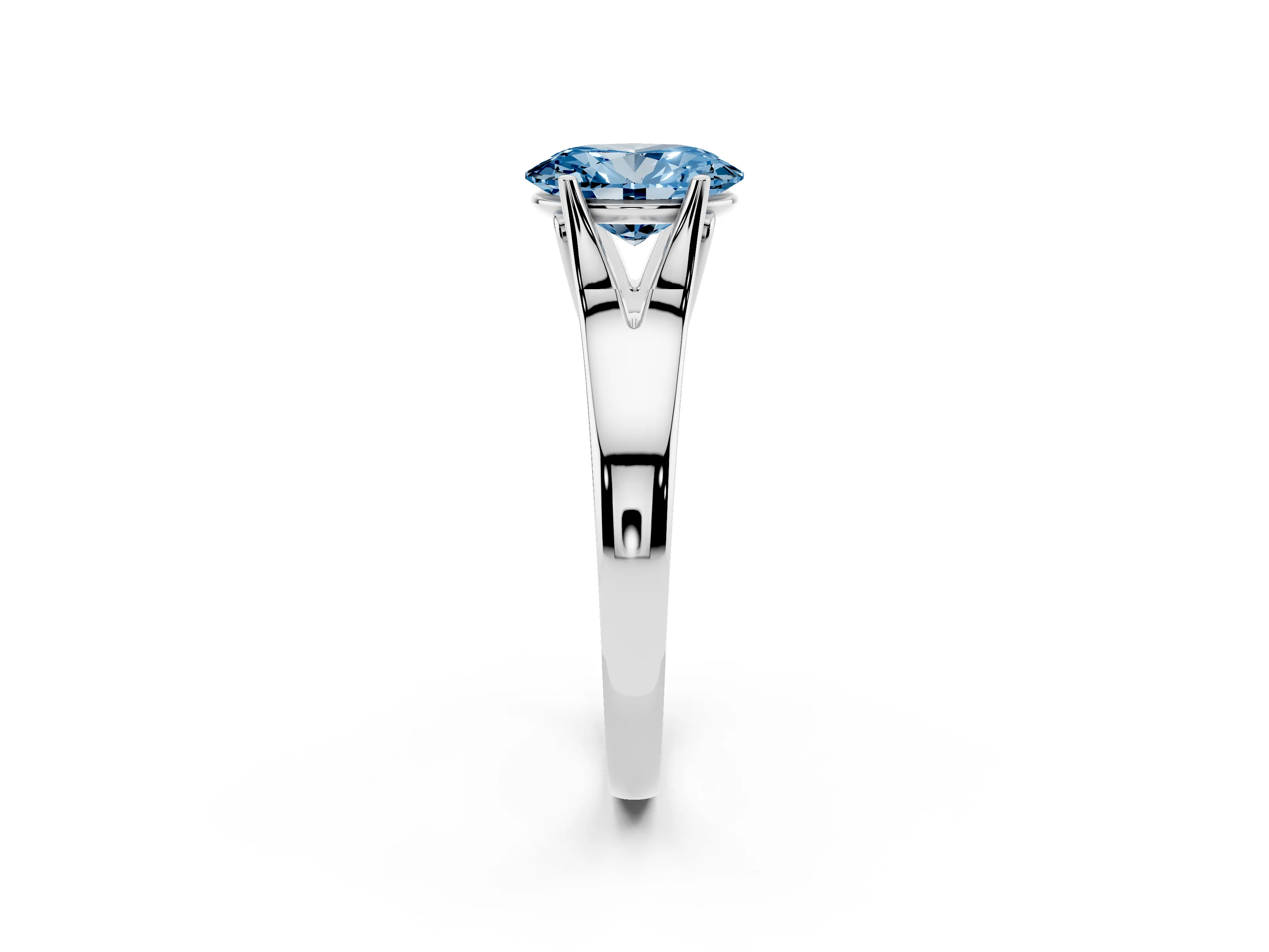 Fancy Blue Oval Cut Diamond Solitaire Ring Set in Platinum with Arched Cathedral Band and Prong Setting
