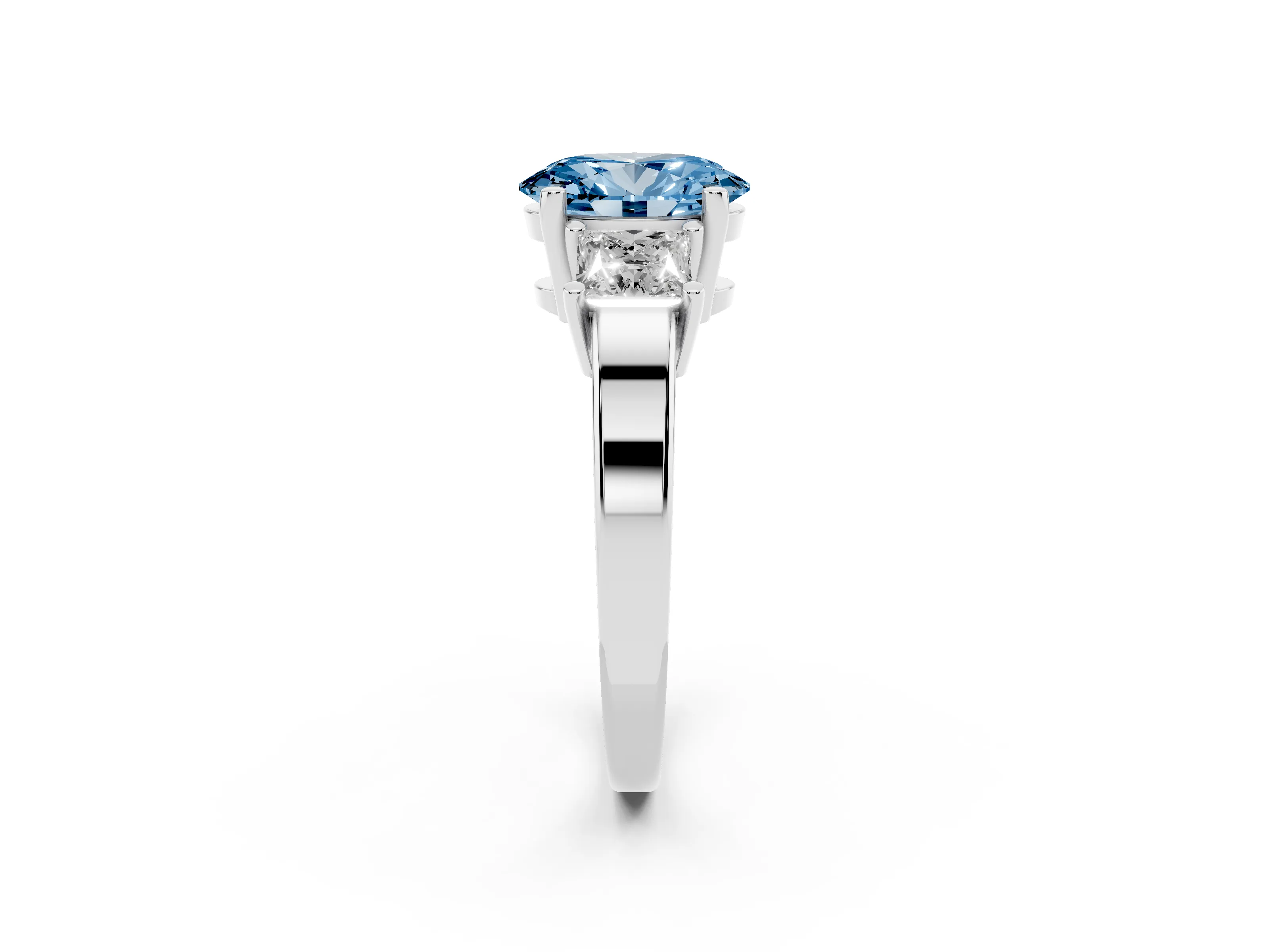 Fancy Blue Three-Stone Oval Cut Diamond Solitaire Ring Set in Platinum with Prong Setting