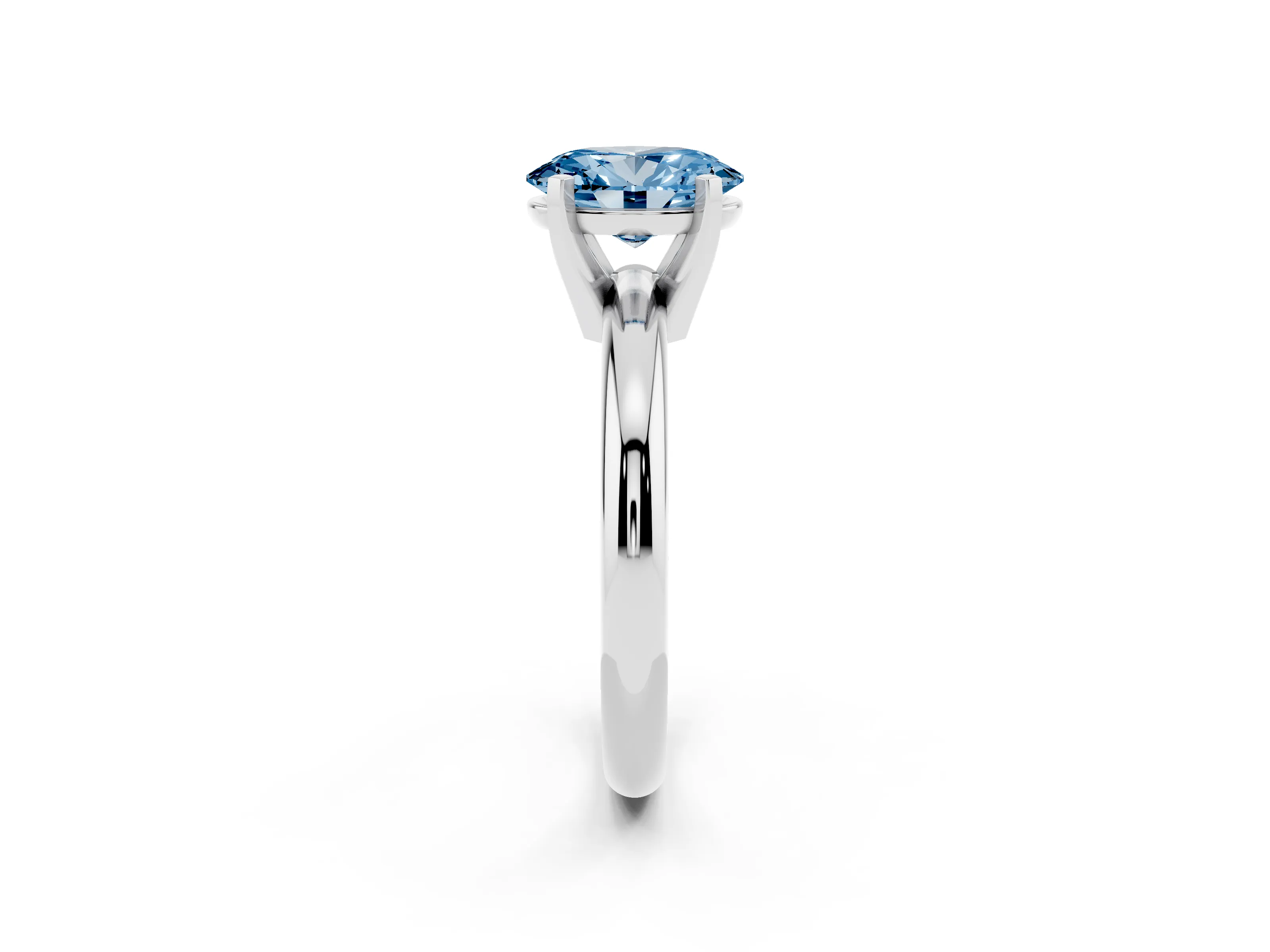 Fancy Blue Oval Cut Diamond Solitaire Engagement Ring Set in White gold with Round Band and Prong Setting