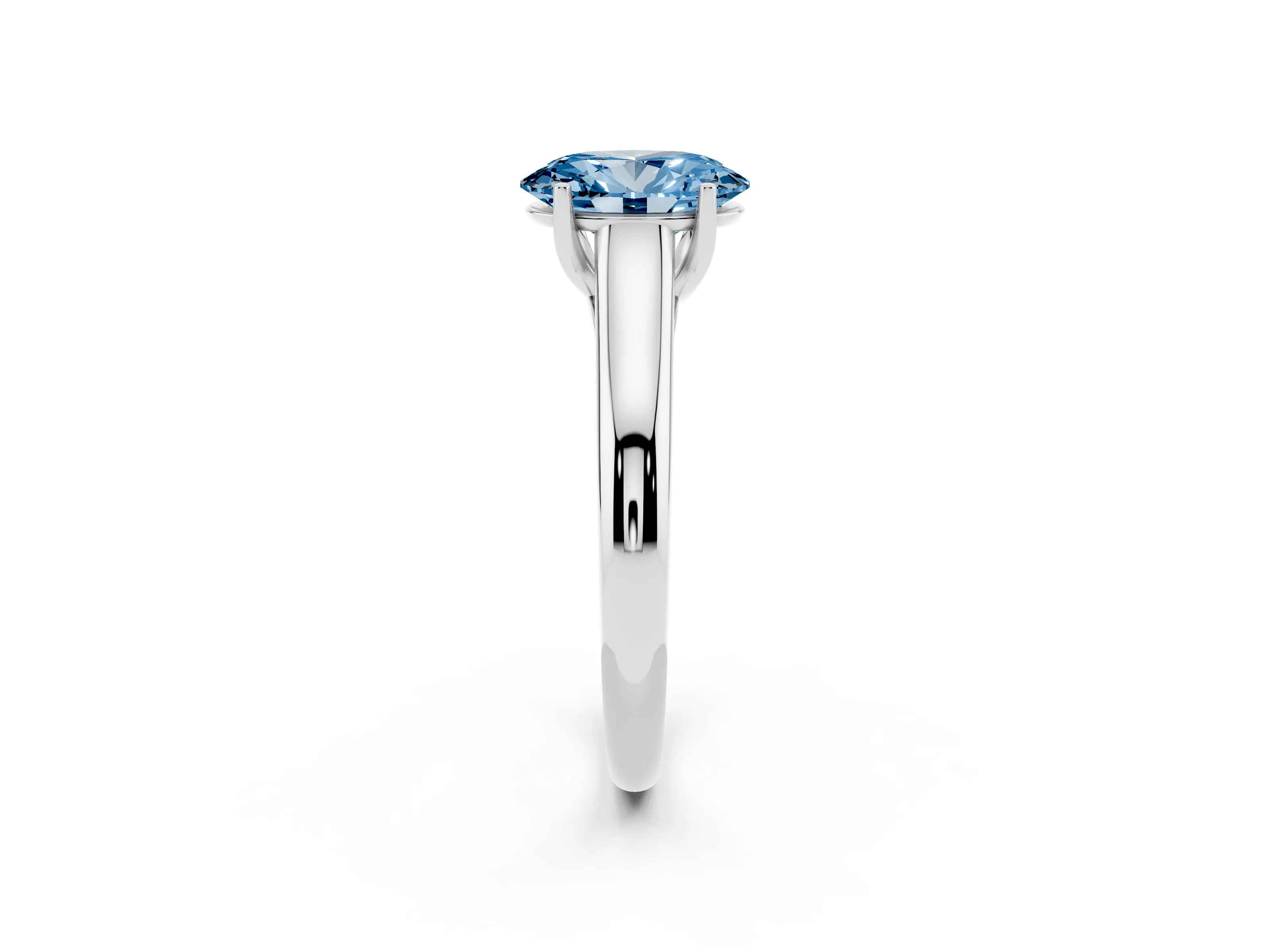 Fancy Blue Oval Cut Diamond Solitaire Engagement Ring Set in Silver with Subtly Tapered Band and Prong Setting
