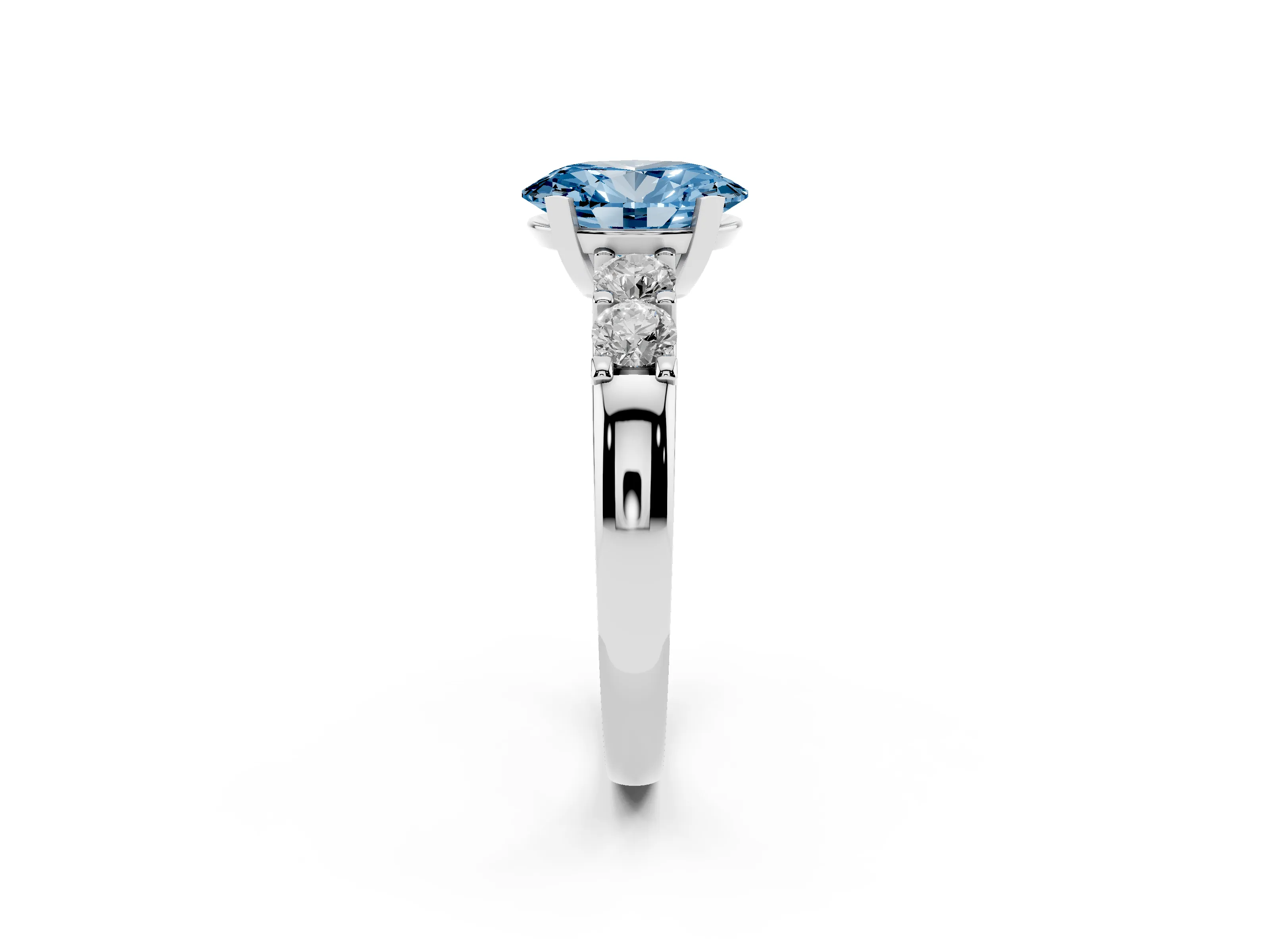 Fancy Blue Oval Cut Diamond Five-Stone Prong Set Engagement Ring Set in Silver with Channel Band