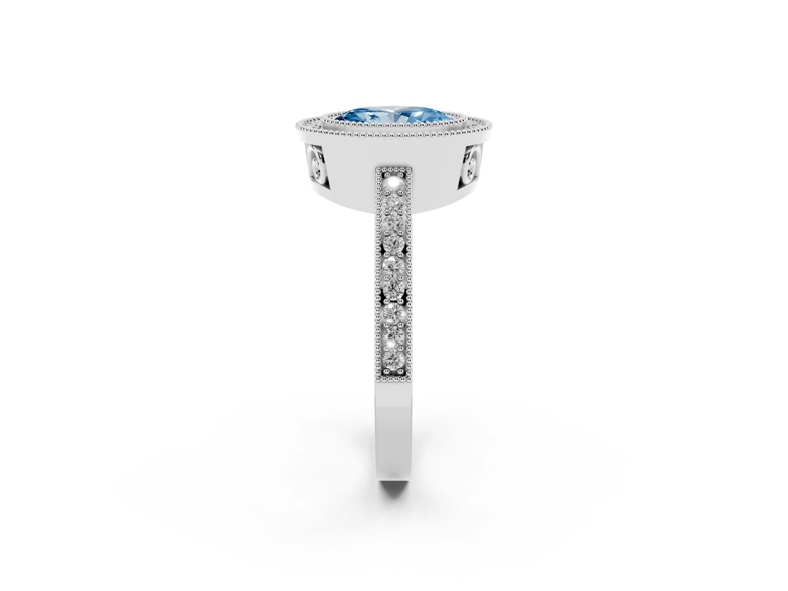 Fancy Blue Oval Cut Diamond Round Halo Ring Set in White gold with Pavé Band