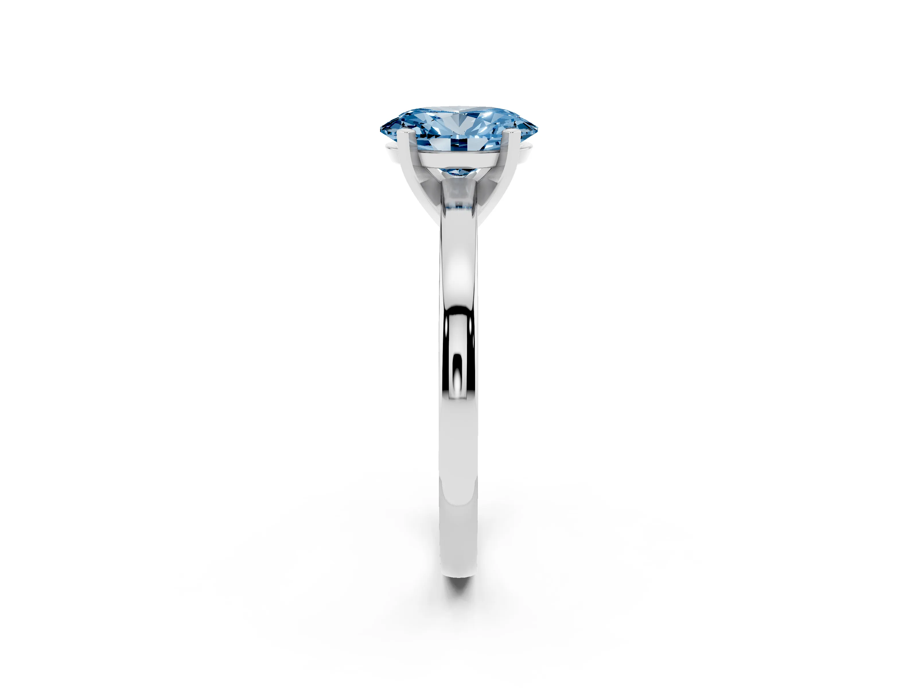 Fancy Blue Oval Cut Diamond Solitaire Engagement Ring Set in Silver with Prong Setting on a Classic Band