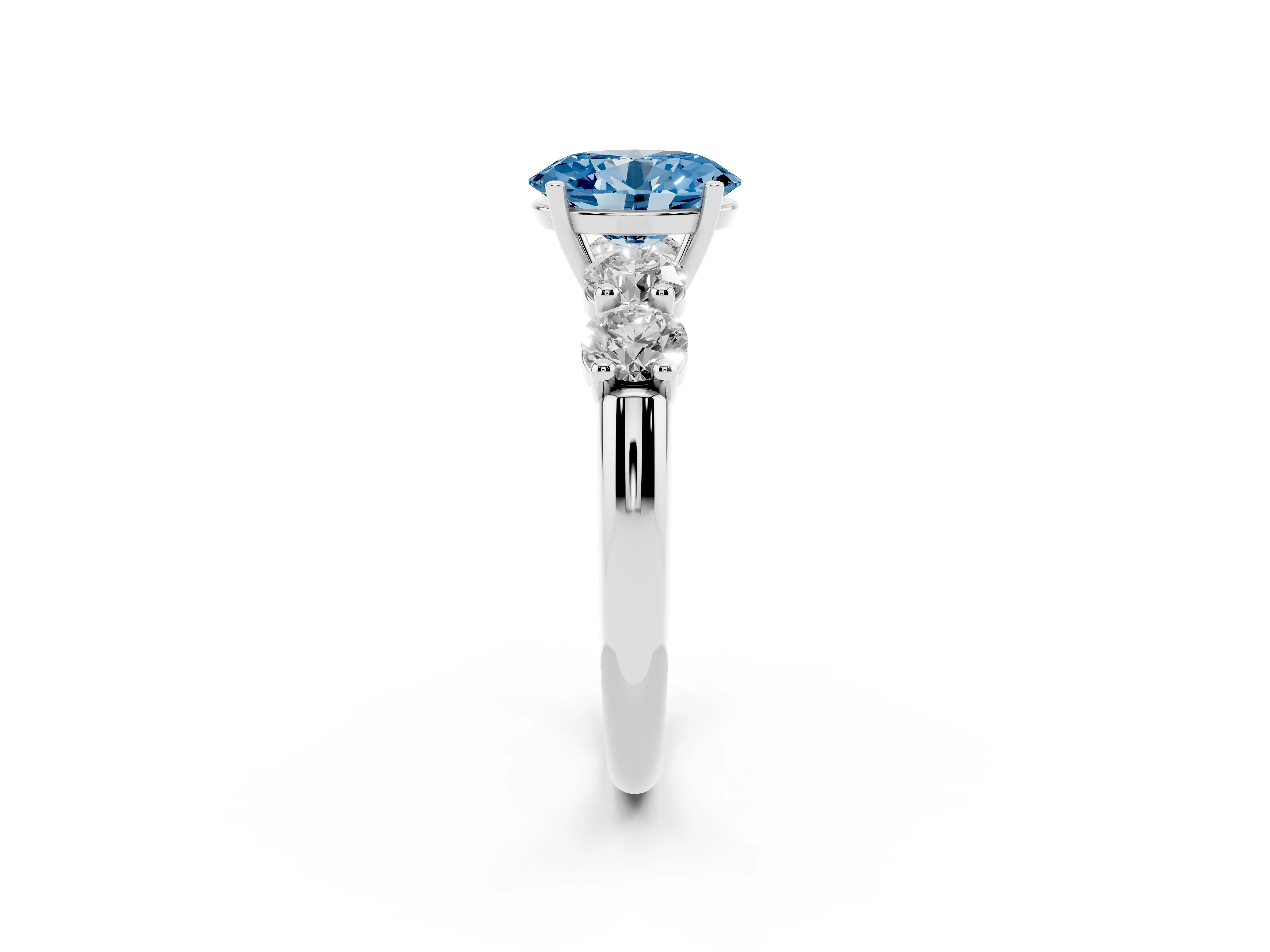 Fancy Blue Oval Cut Diamond Five-Stone Prong Set Ring Set in White gold with Classic Band