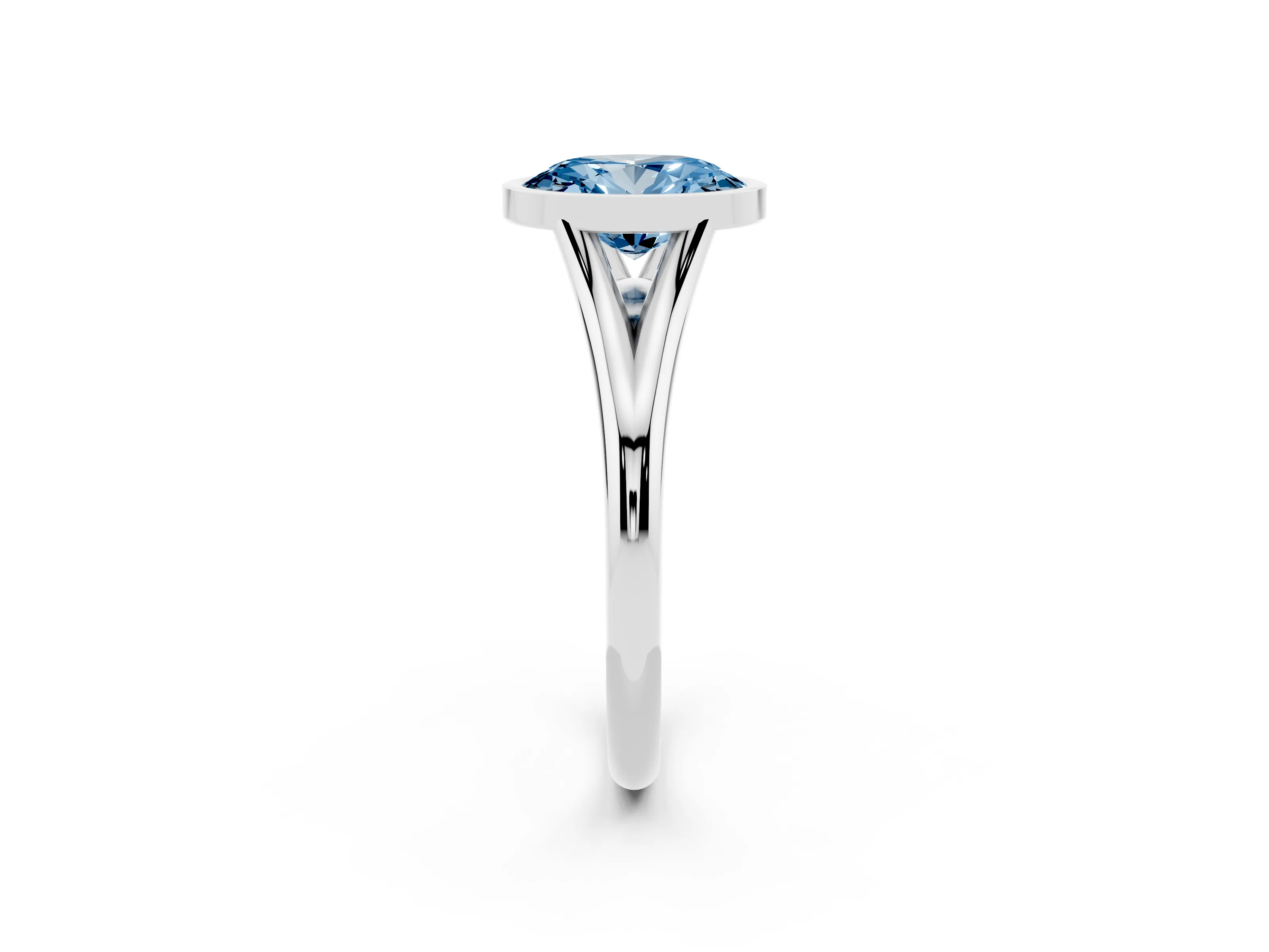 Fancy Blue Bezel Set Oval Cut Diamond Solitaire Ring Set in Silver with Tapered Band