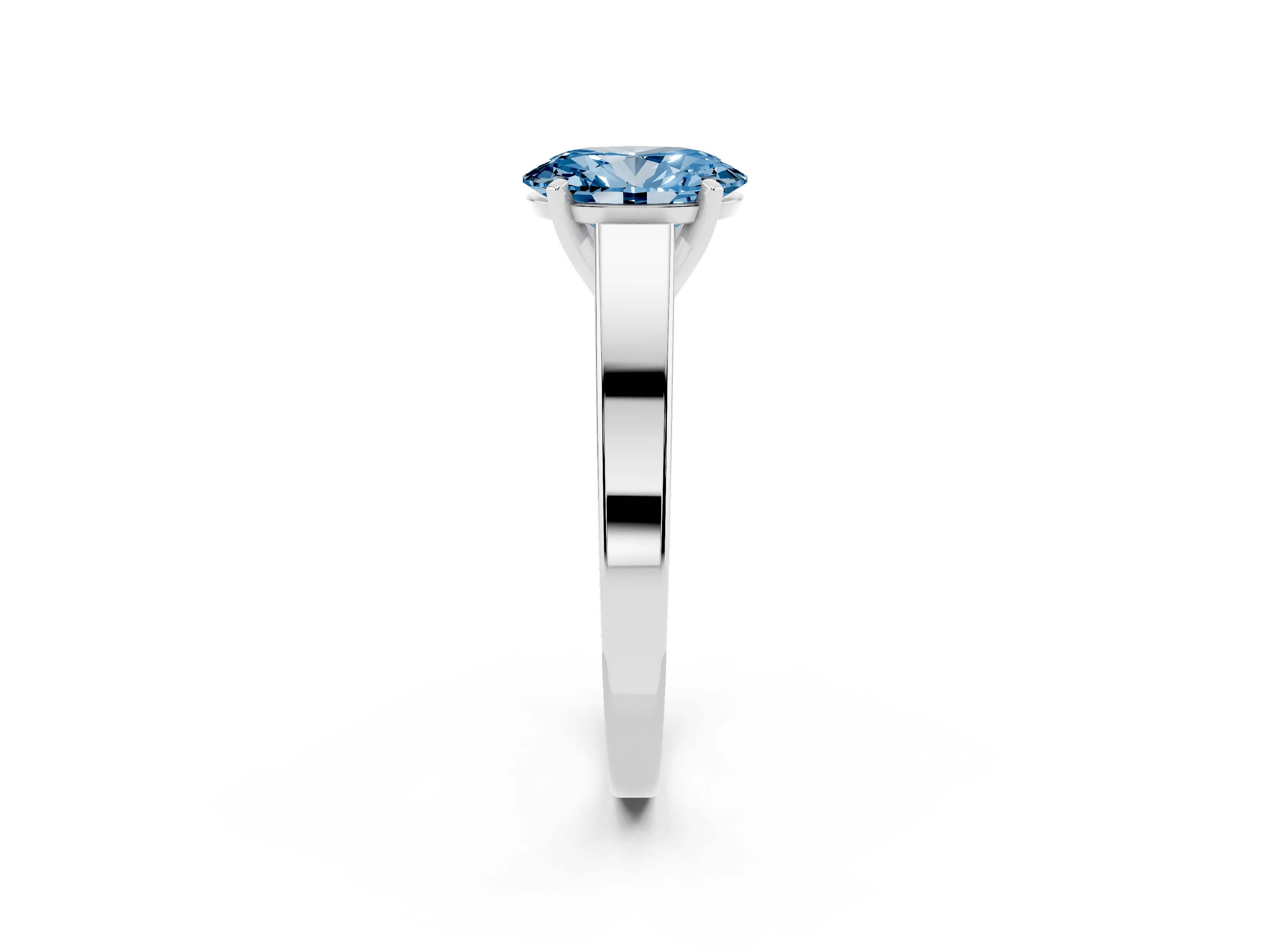 Fancy Blue Oval Cut Diamond Solitaire Engagement Ring Set in Silver with Prong Setting and Tapered Band