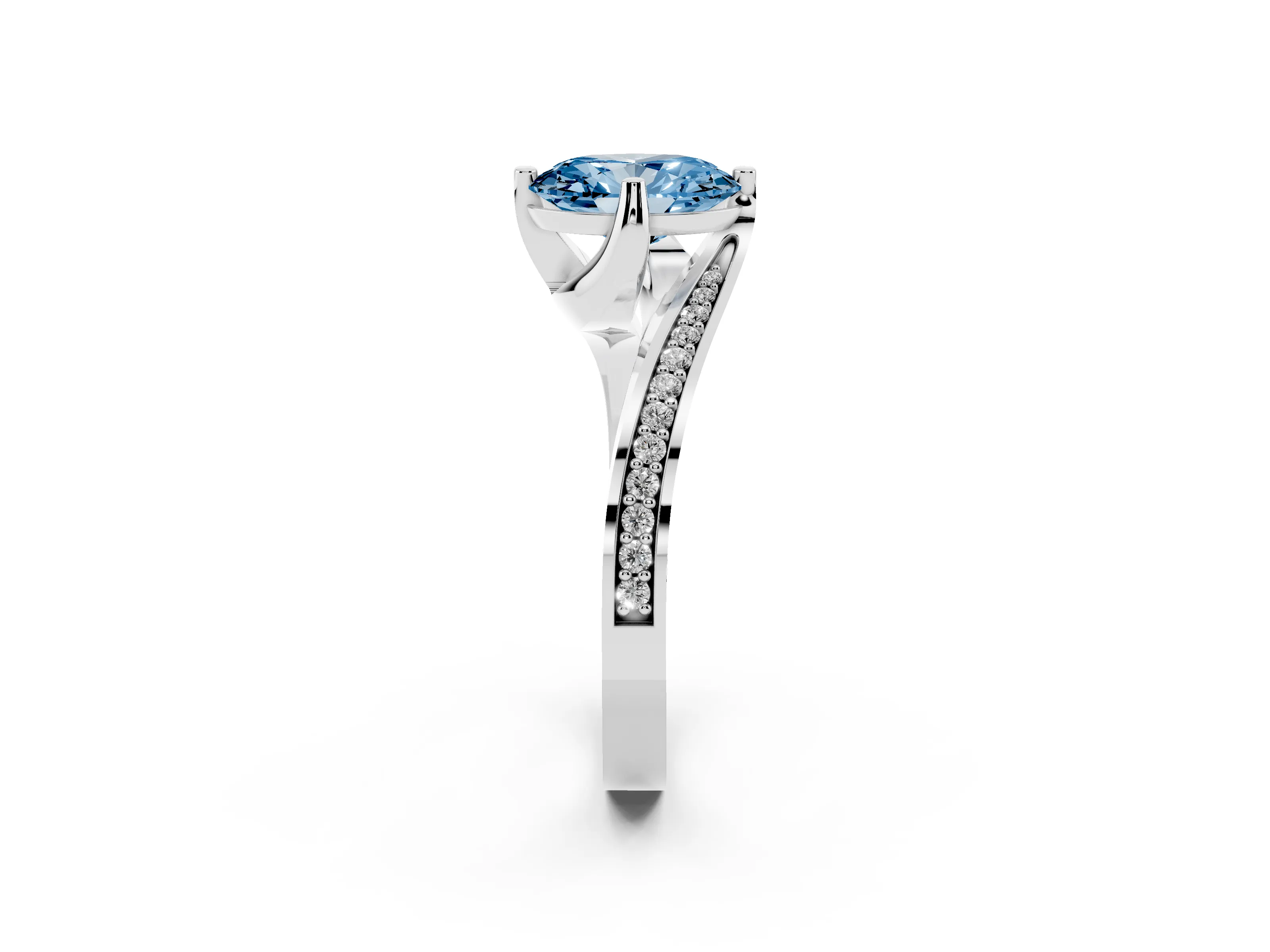 Fancy Blue Oval Cut Diamond Solitaire Ring Set in Silver with Intertwined Pavé Twist Band