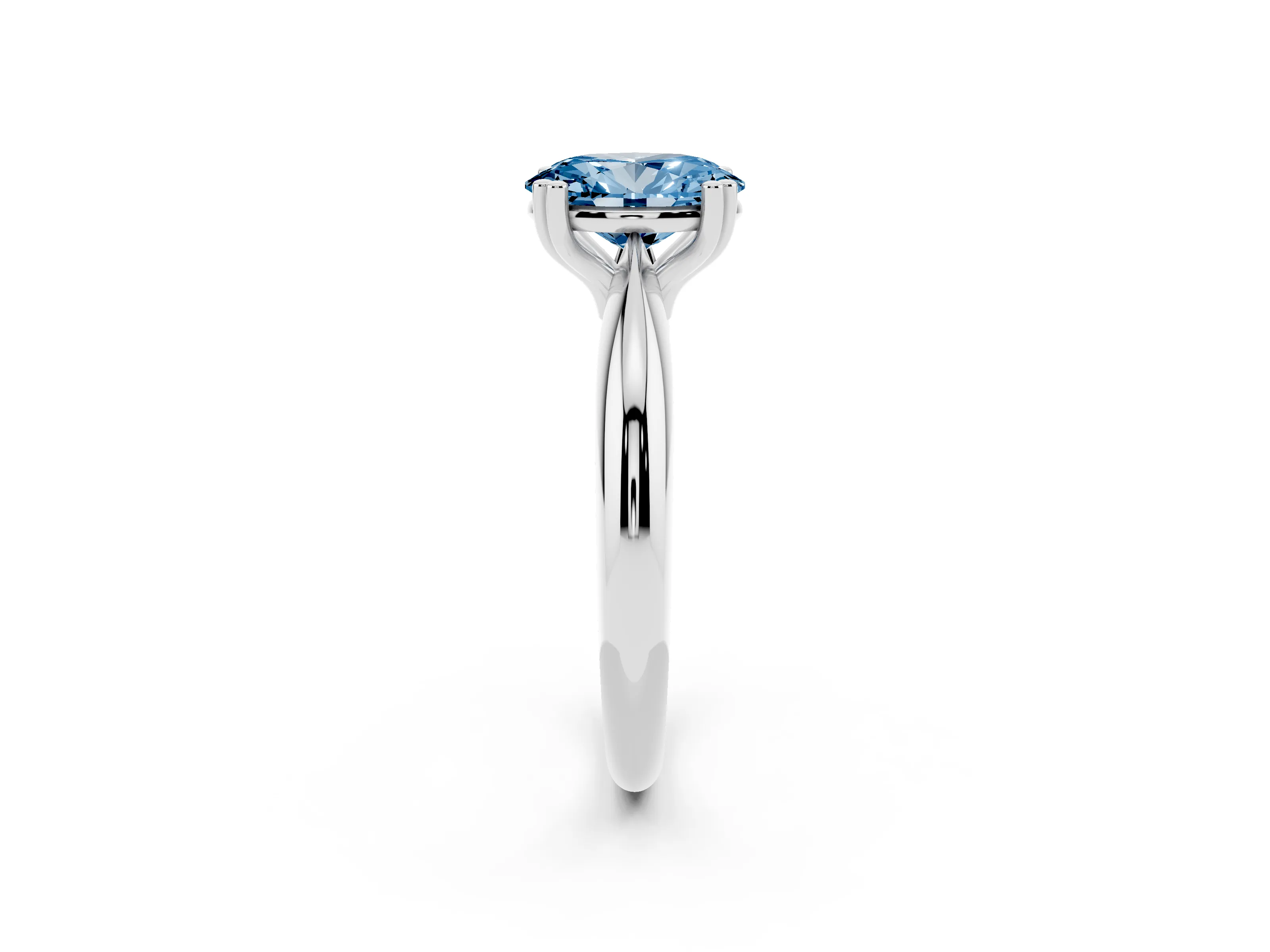 Fancy Blue Oval Cut Diamond Solitaire Engagement Ring Set in Silver with Tapered Band and Prong Setting