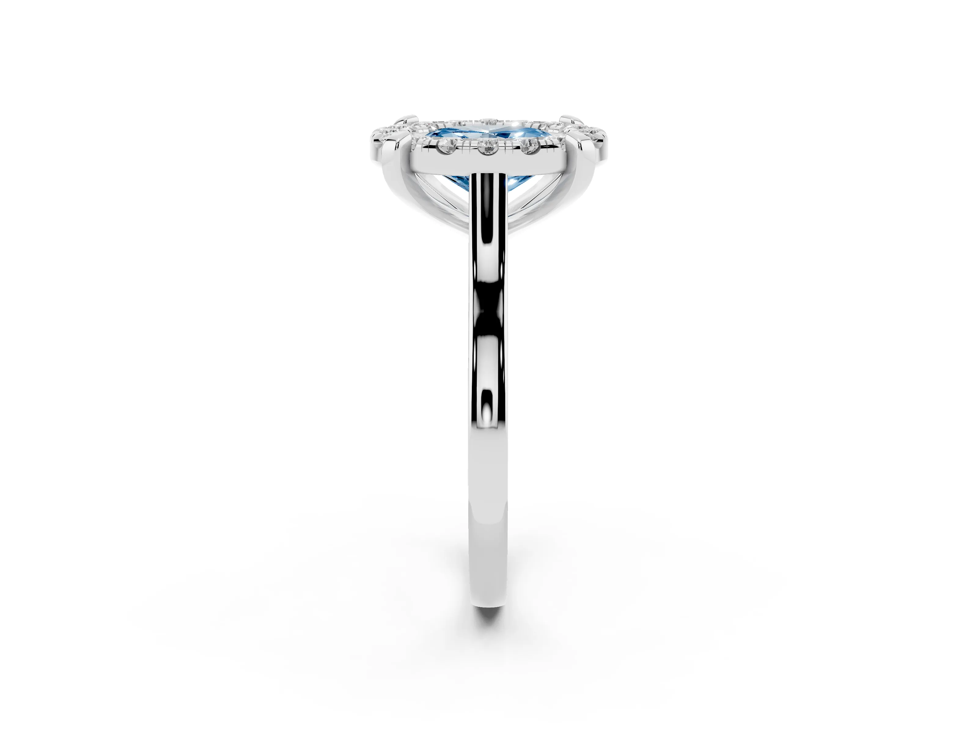 Fancy Blue Oval Cut Diamond Cluster Halo Solitaire Ring Set in Silver with Prong Setting