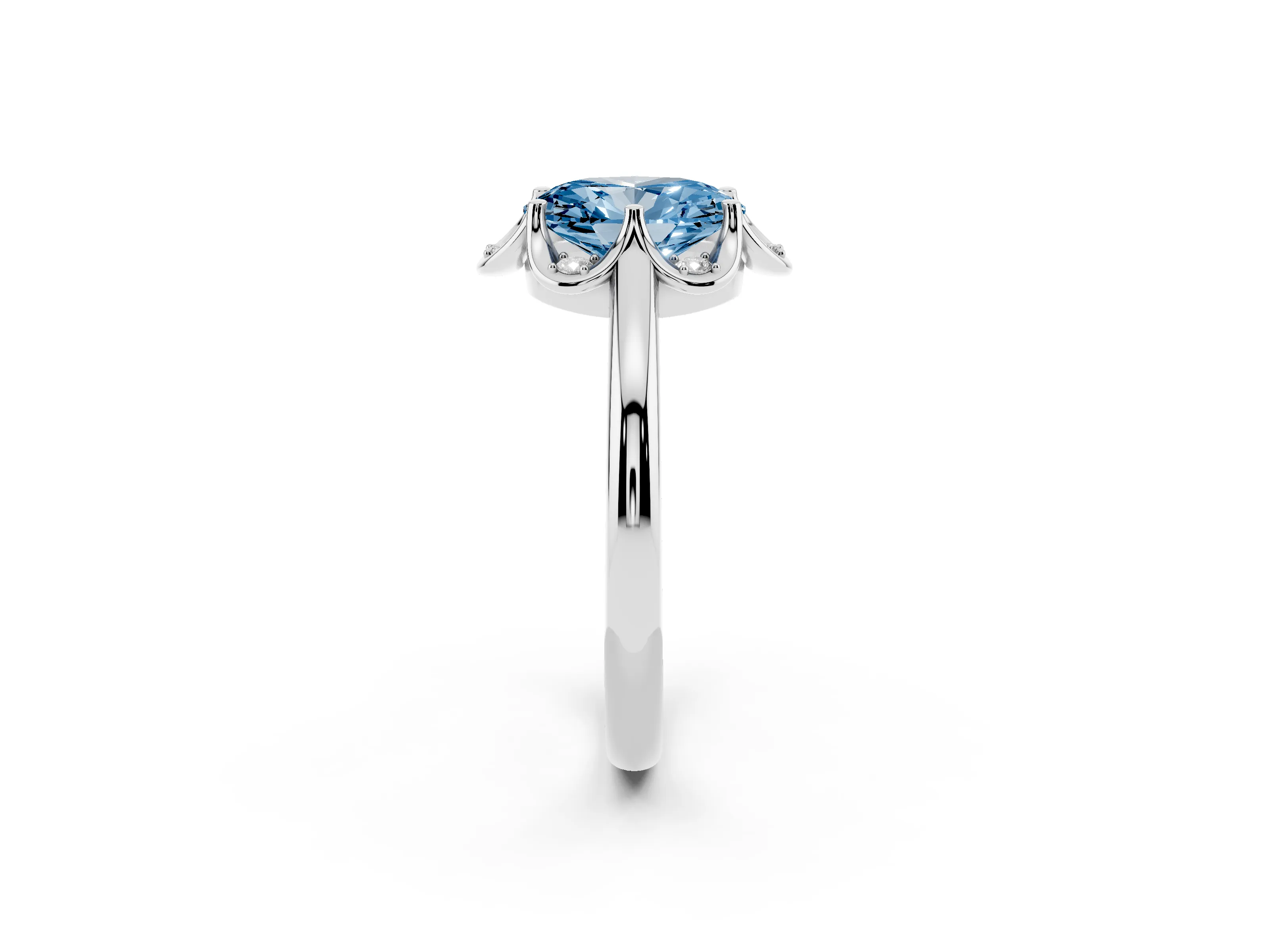 Fancy Blue Oval Cut Diamond Round Cluster Halo Ring Set in Silver with Solitaire Band and Prong Setting