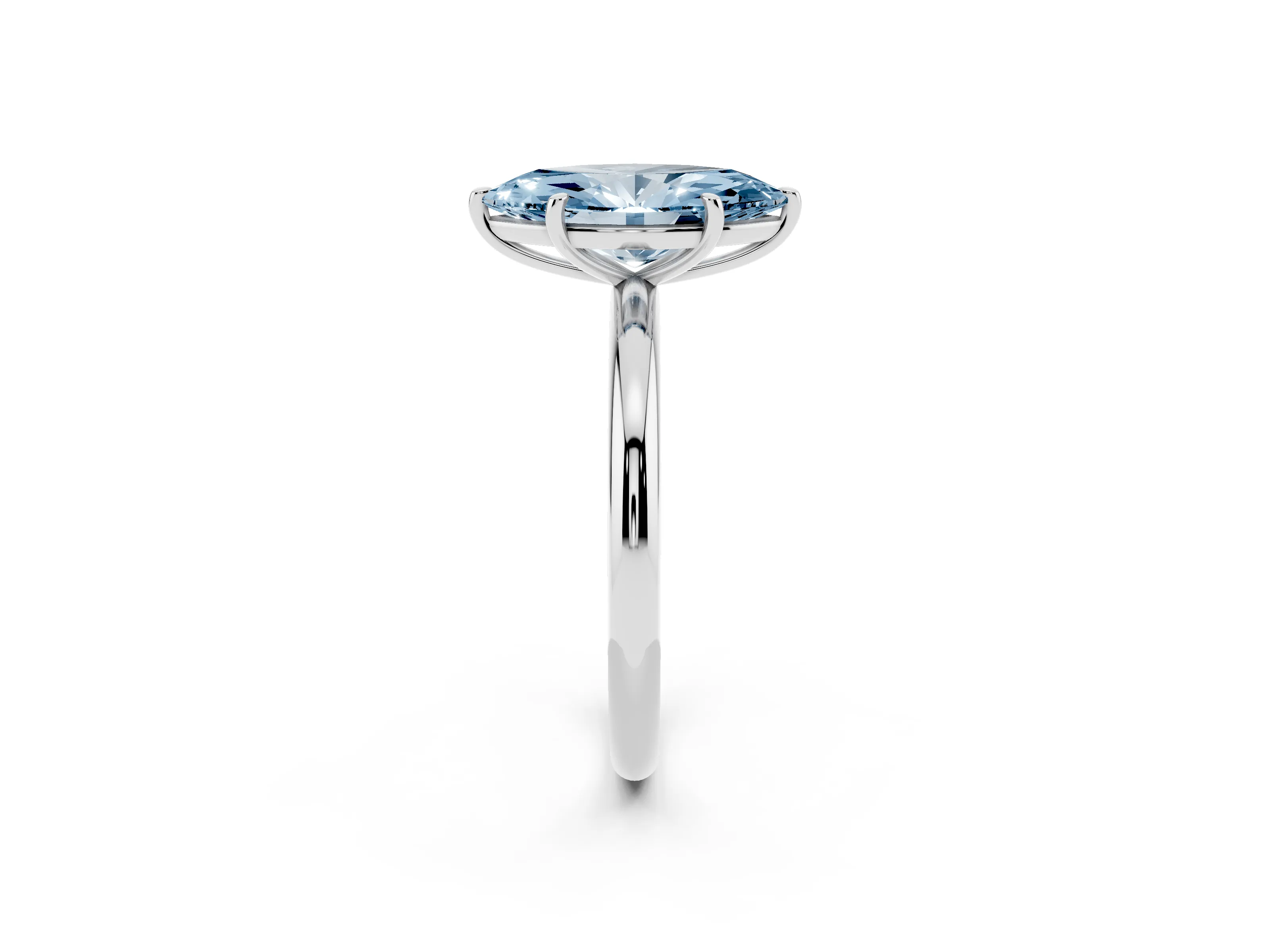 Fancy Blue Oval Cut Diamond Solitaire Ring Set in White gold with Prong Setting on a Polished Plain Band
