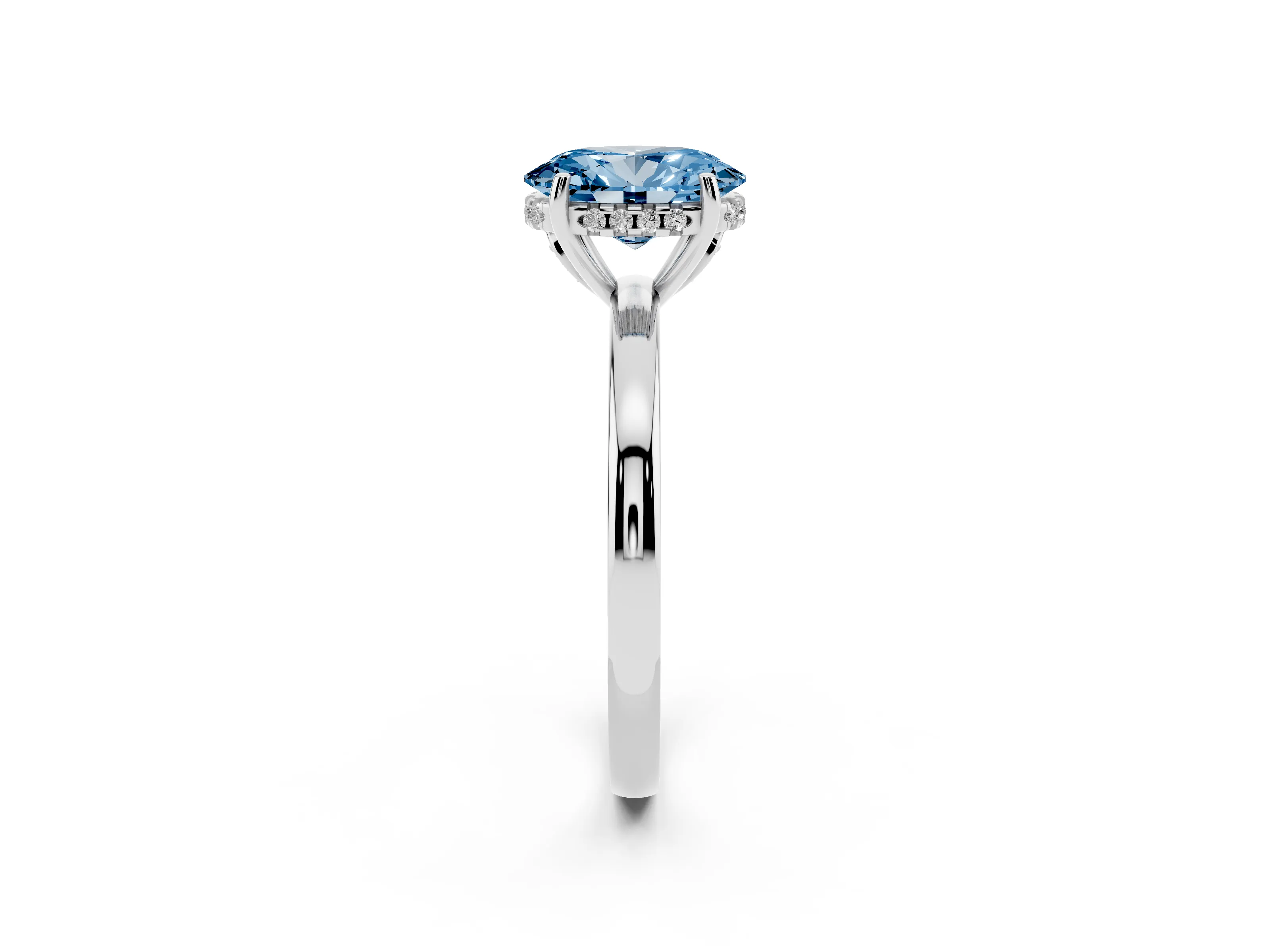 Fancy Blue Oval Cut Diamond Solitaire Ring Set in Platinum with Plain Band and Prong Setting