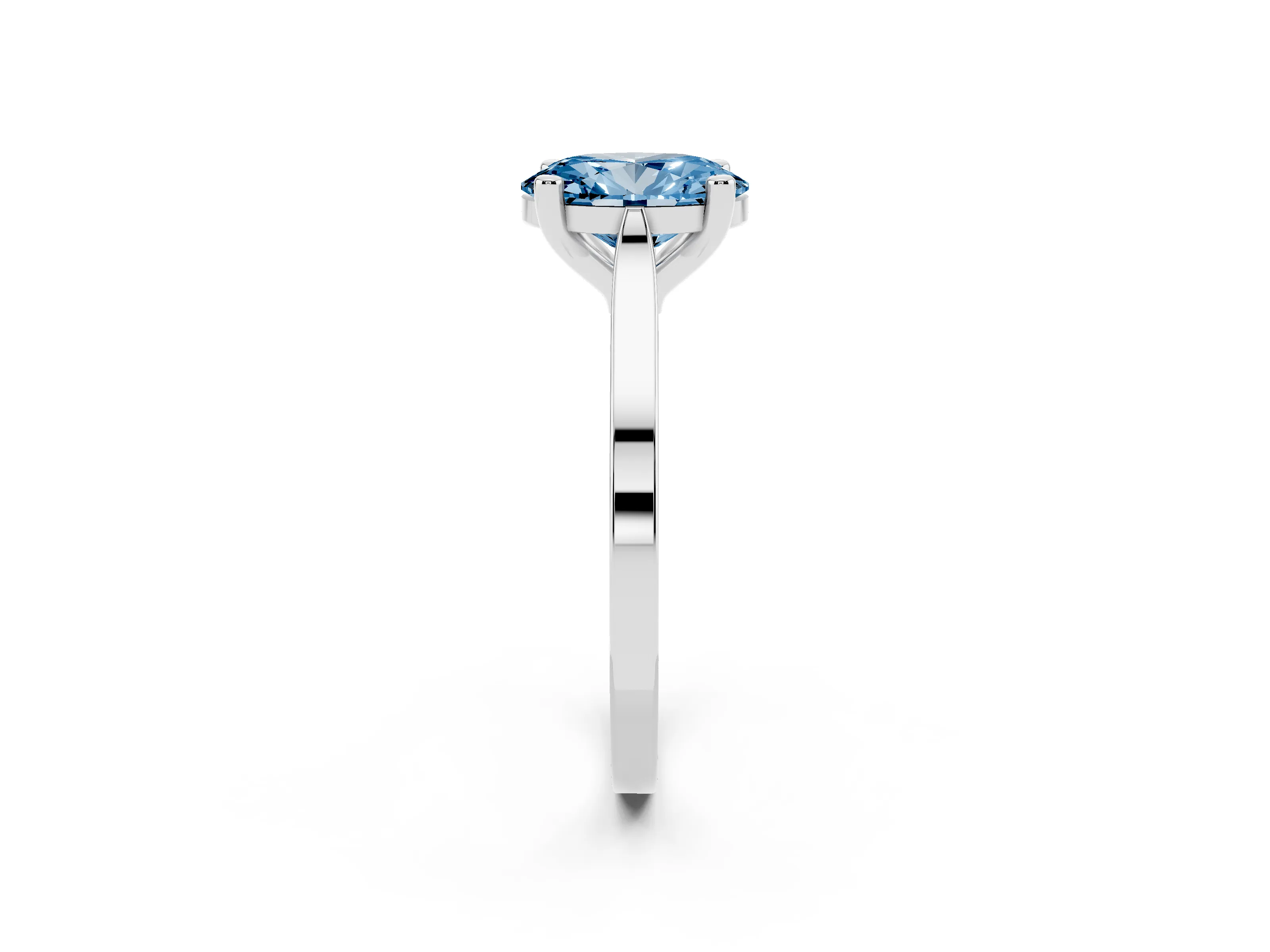 Fancy Blue Oval Cut Diamond Solitaire Ring Set in Silver with Prong Setting and Tapered Band