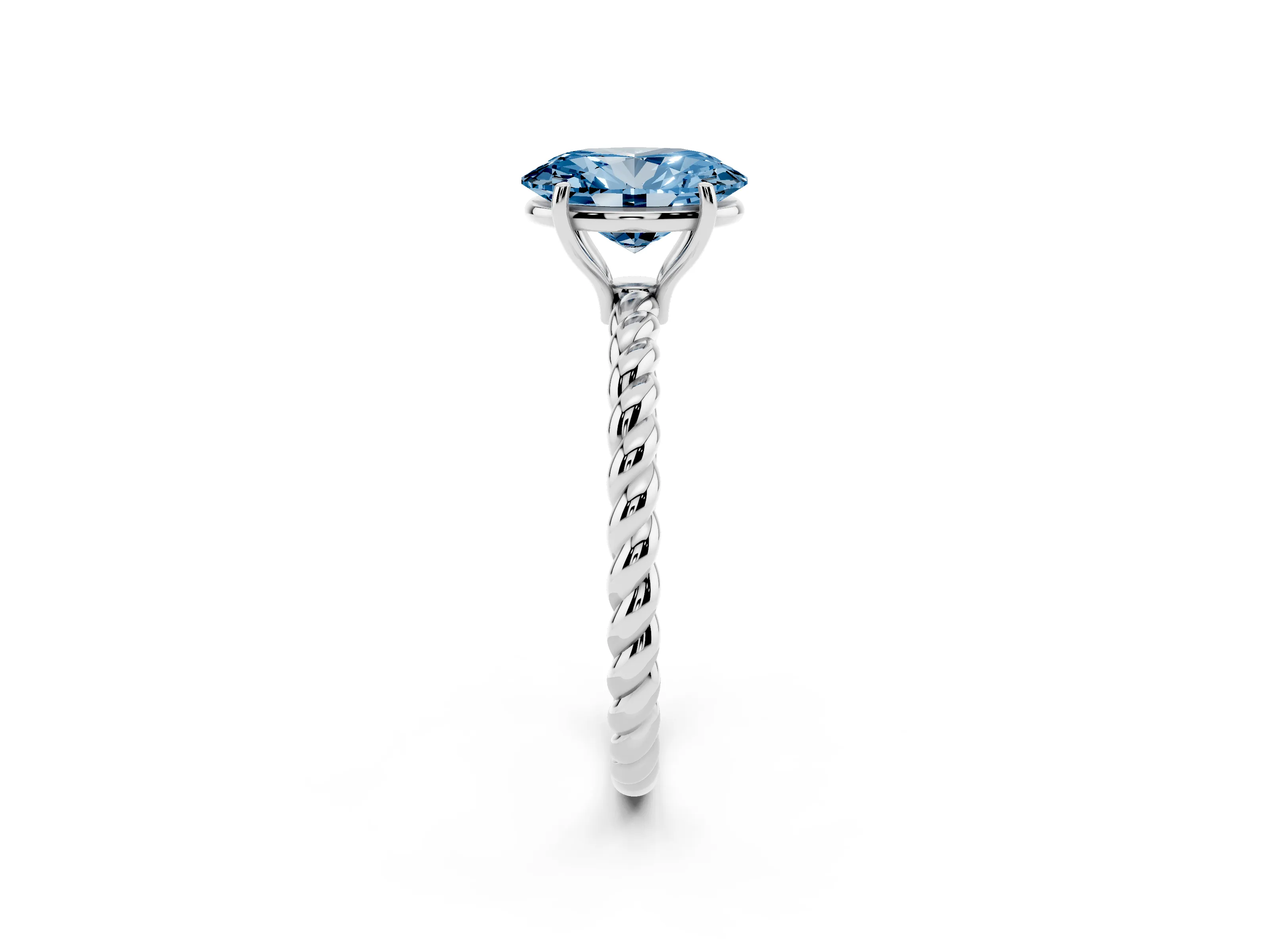 Fancy Blue Oval Cut Diamond Solitaire Twisted Band Ring Set in Platinum with Prong Solitaire Setting