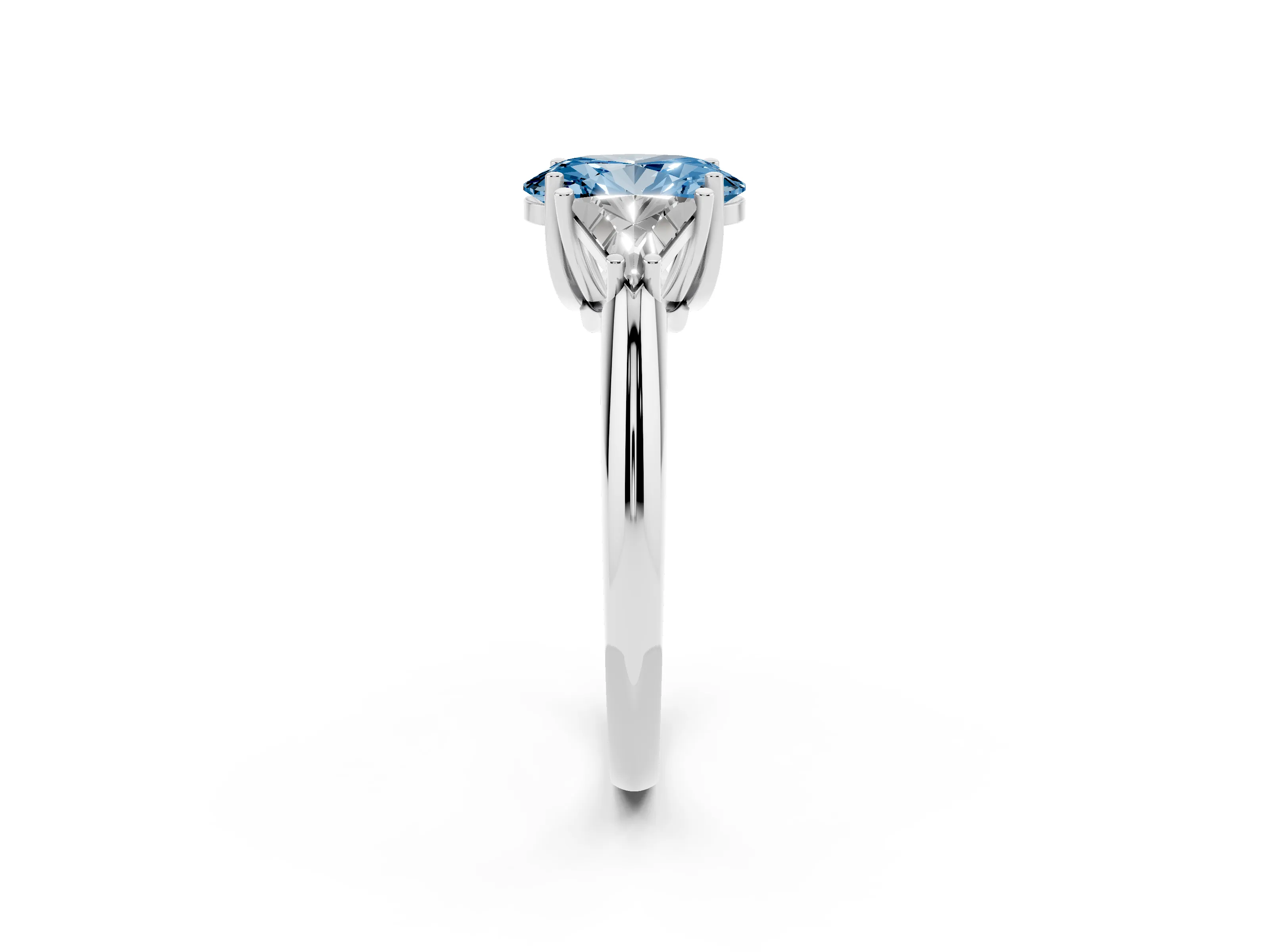 Fancy Blue Oval Cut Diamond Three-Stone Engagement Ring Set in Platinum with Trillion Side Stones